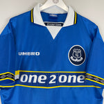 Shop 1997/98 EVERTON FERGUSON #9 HOME SHIRT (L) UMBRO, classic football shirts, vintage football shirts & retro soccer jerseys at Cult Kits