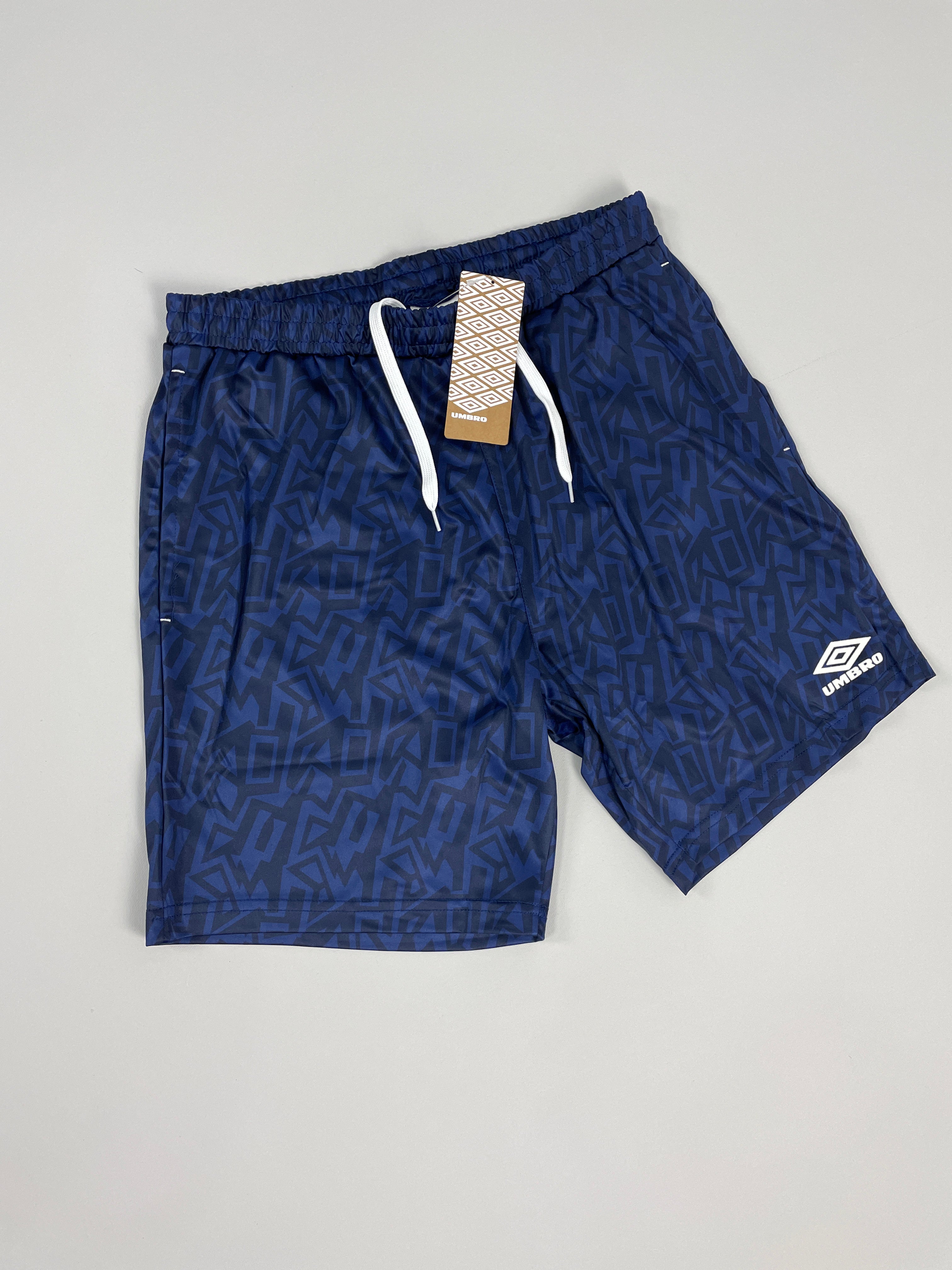 Shop UMBRO *BNWT* NAVY GRAFFITI SHORTS (MULTIPLE SIZES) WITH POCKETS, classic football shirts, vintage football shirts & retro soccer jerseys at Cult Kits