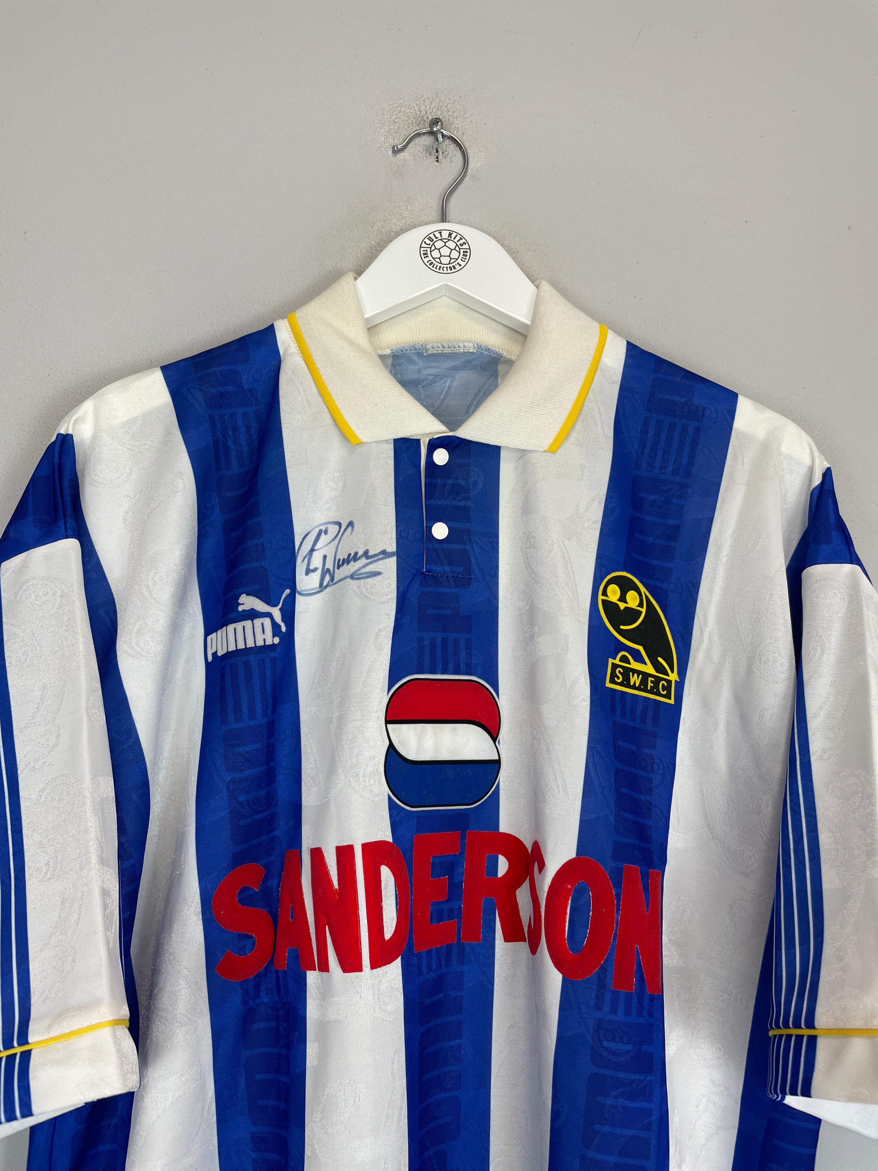 Shop 1993/95 SHEFFIELD WEDNESDAY *SIGNED* HOME SHIRT (XL) PUMA, classic football shirts, vintage football shirts & retro soccer jerseys at Cult Kits
