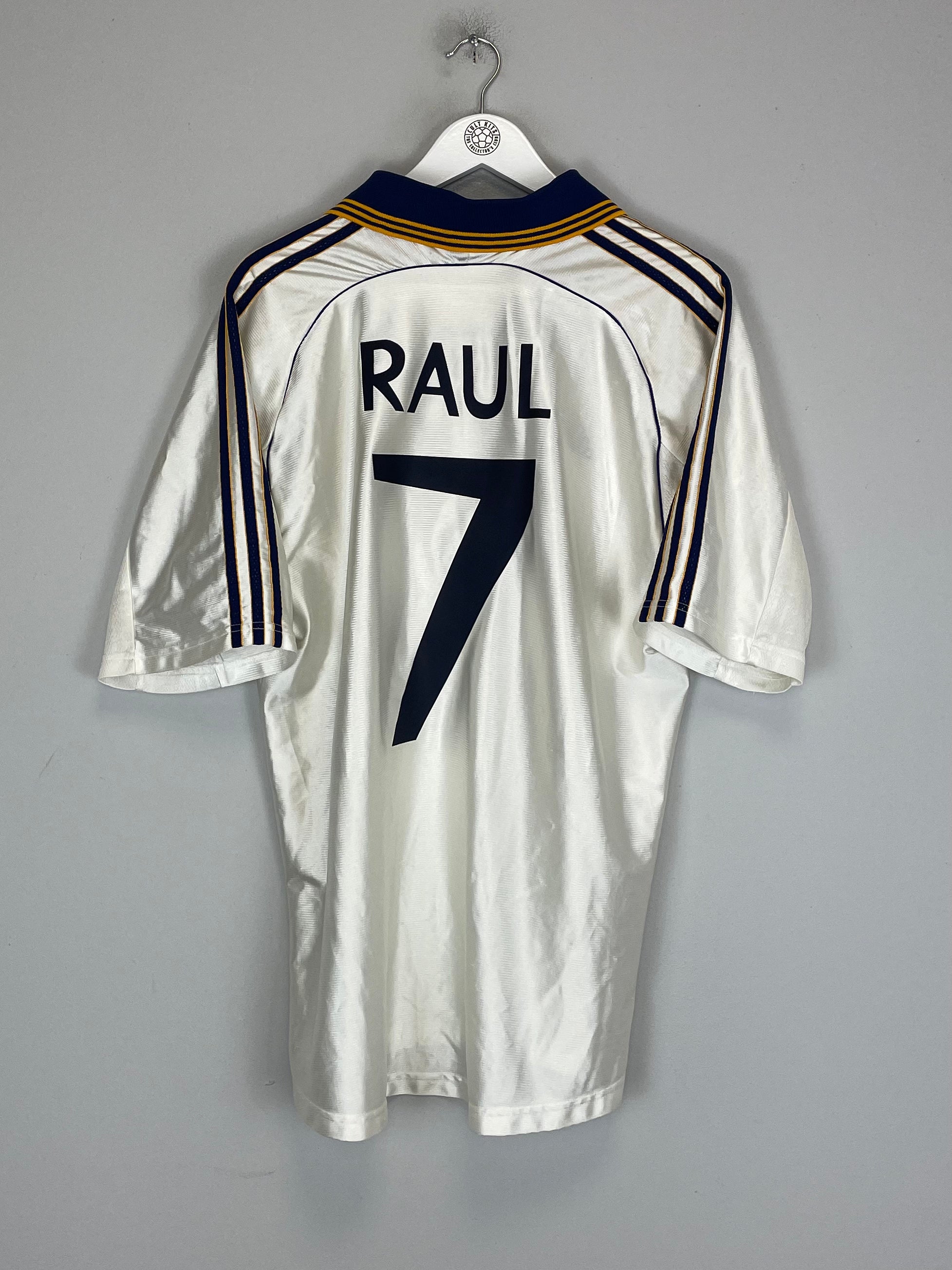 Shop 1998/00 REAL MADRID RAUL #7 HOME SHIRT (L) ADIDAS, classic football shirts, vintage football shirts & retro soccer jerseys at Cult Kits