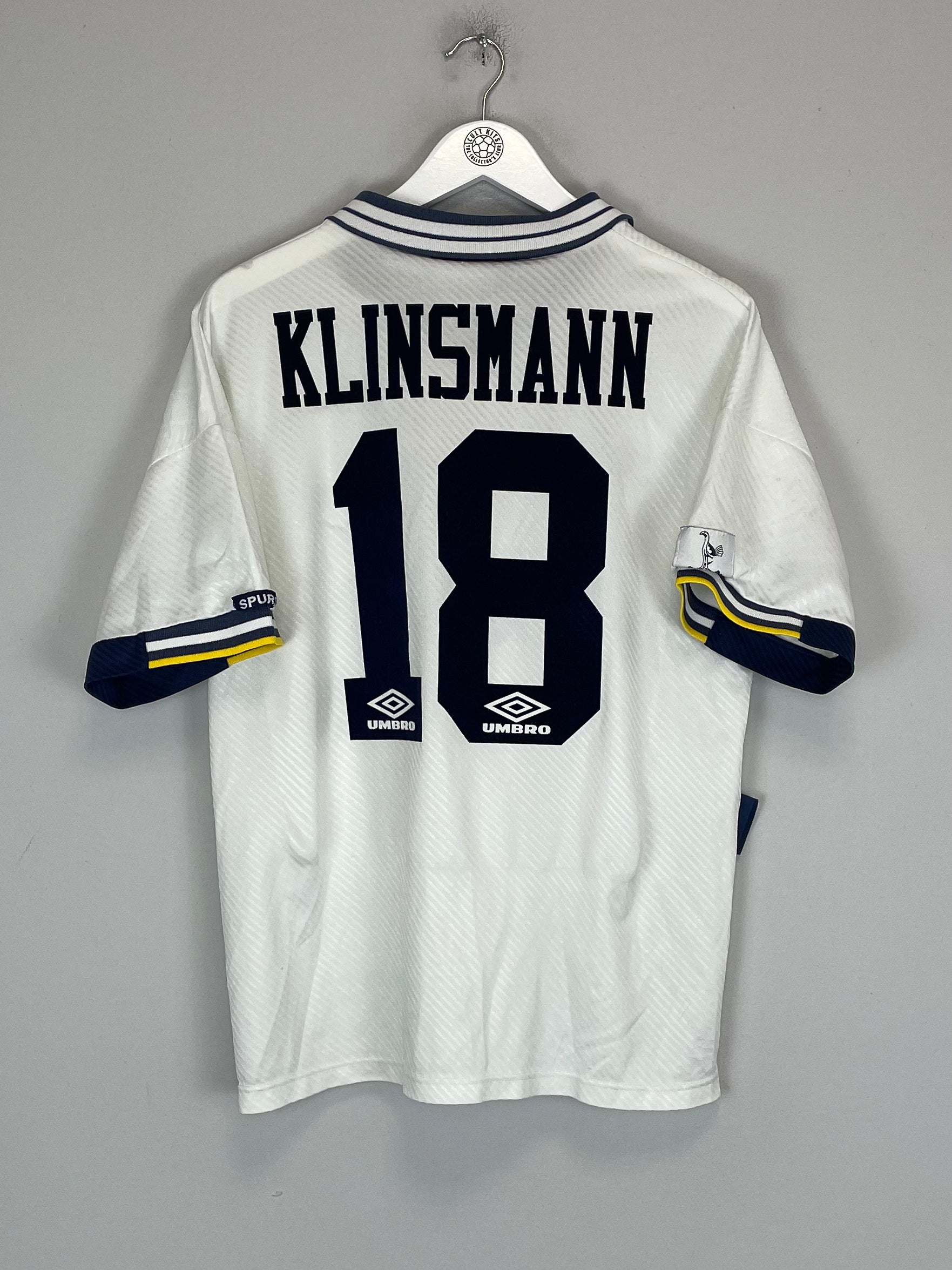 Shop 1993/95 TOTTENHAM KLINSMANN #18 HOME SHIRT (M) UMBRO, classic football shirts, vintage football shirts & retro soccer jerseys at Cult Kits