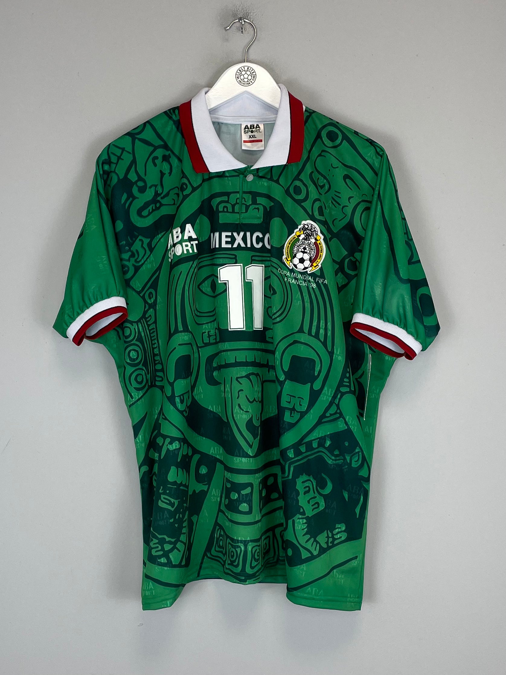 Shop 1998 MEXICO BLANCO #11 *REISSUE* BNWT HOME SHIRT (XXL) ABA SPORT, classic football shirts, vintage football shirts & retro soccer jerseys at Cult Kits