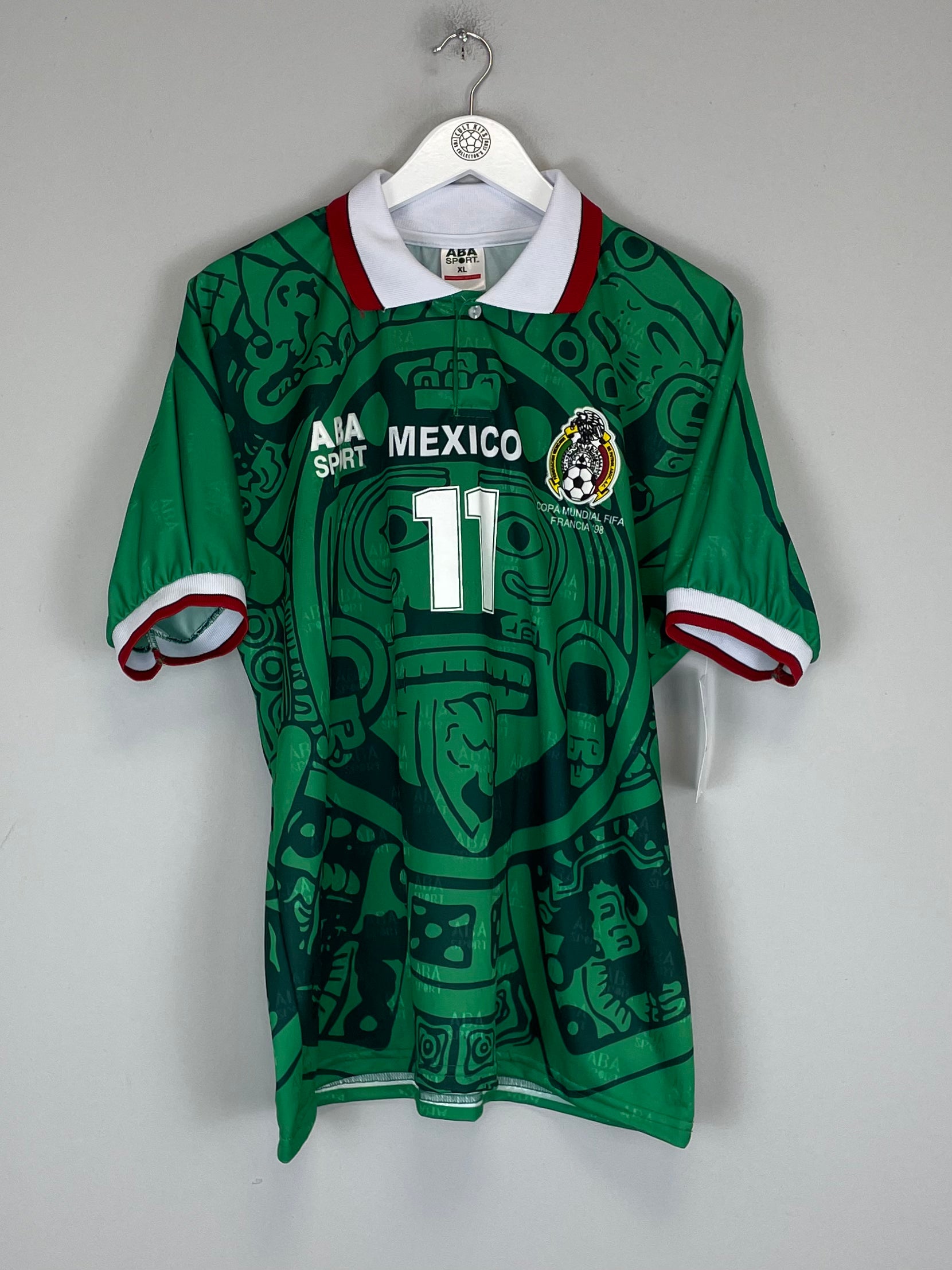 Shop 1998 MEXICO BLANCO #11 *REISSUE* BNWT HOME SHIRT (XL) ABA SPORT, classic football shirts, vintage football shirts & retro soccer jerseys at Cult Kits