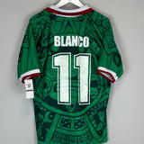 Shop 1998 MEXICO BLANCO #11 *REISSUE* BNWT HOME SHIRT (XL) ABA SPORT, classic football shirts, vintage football shirts & retro soccer jerseys at Cult Kits