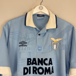 Shop 1993/95 LAZIO #4 *MATCH ISSUE* HOME SHIRT (XL) UMBRO, classic football shirts, vintage football shirts & retro soccer jerseys at Cult Kits