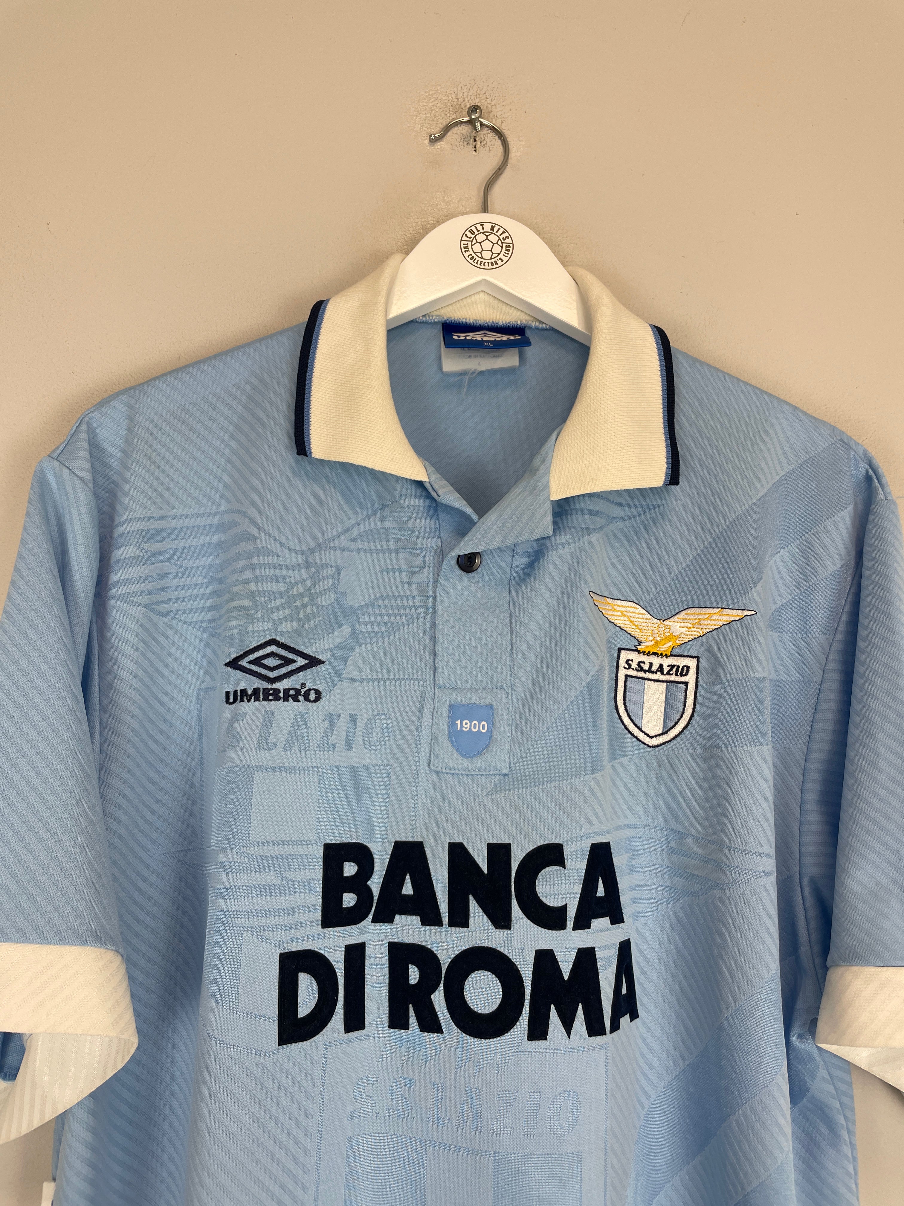 Shop 1993/95 LAZIO #4 *MATCH ISSUE* HOME SHIRT (XL) UMBRO, classic football shirts, vintage football shirts & retro soccer jerseys at Cult Kits