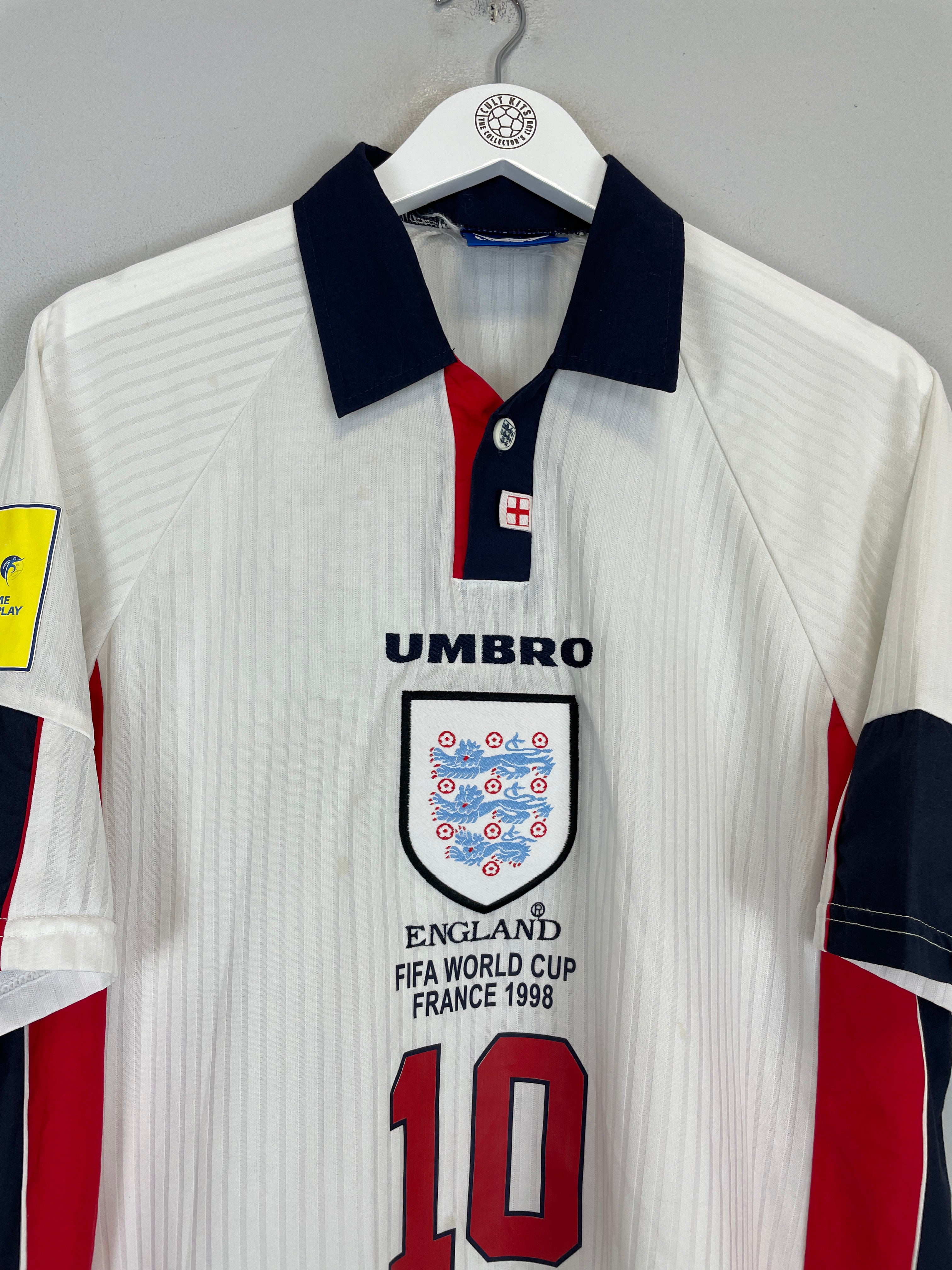Shop 1997/99 ENGLAND SHERINGHAM #10 HOME SHIRT (XL) UMBRO, classic football shirts, vintage football shirts & retro soccer jerseys at Cult Kits