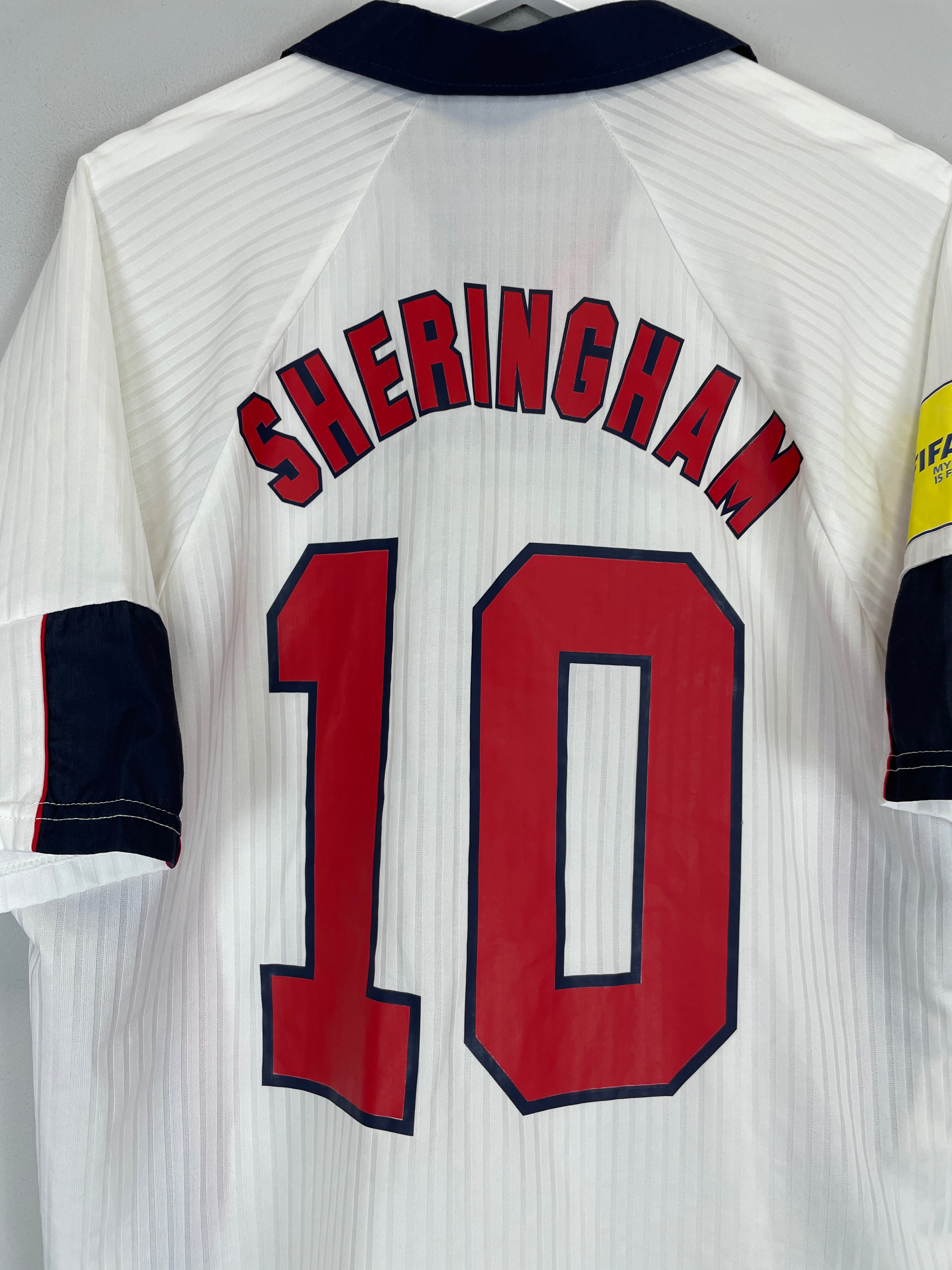 Shop 1997/99 ENGLAND SHERINGHAM #10 HOME SHIRT (XL) UMBRO, classic football shirts, vintage football shirts & retro soccer jerseys at Cult Kits