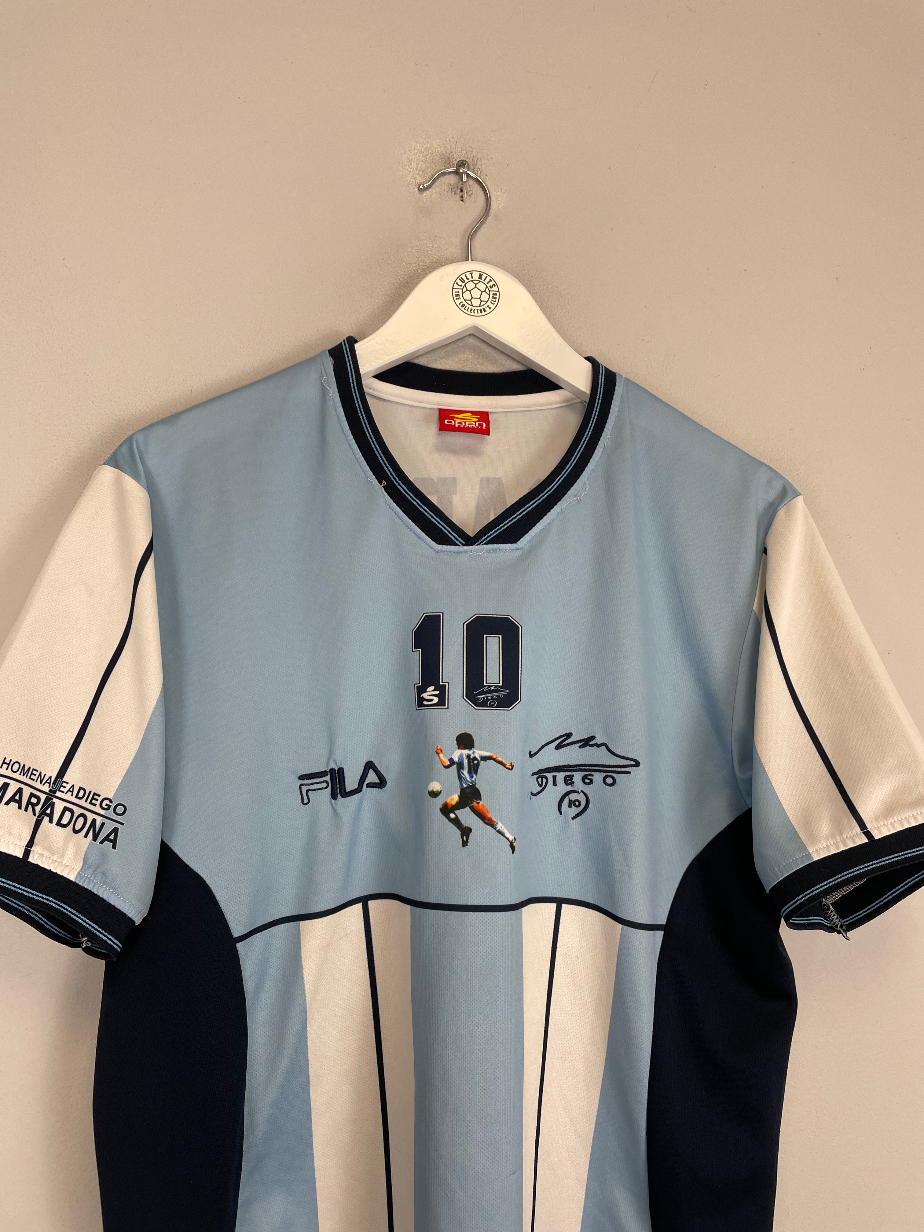 Shop 2001 ARGENTINA MARADONA TESTIMONIAL SHIRT (M) OPEN SPORTS, classic football shirts, vintage football shirts & retro soccer jerseys at Cult Kits