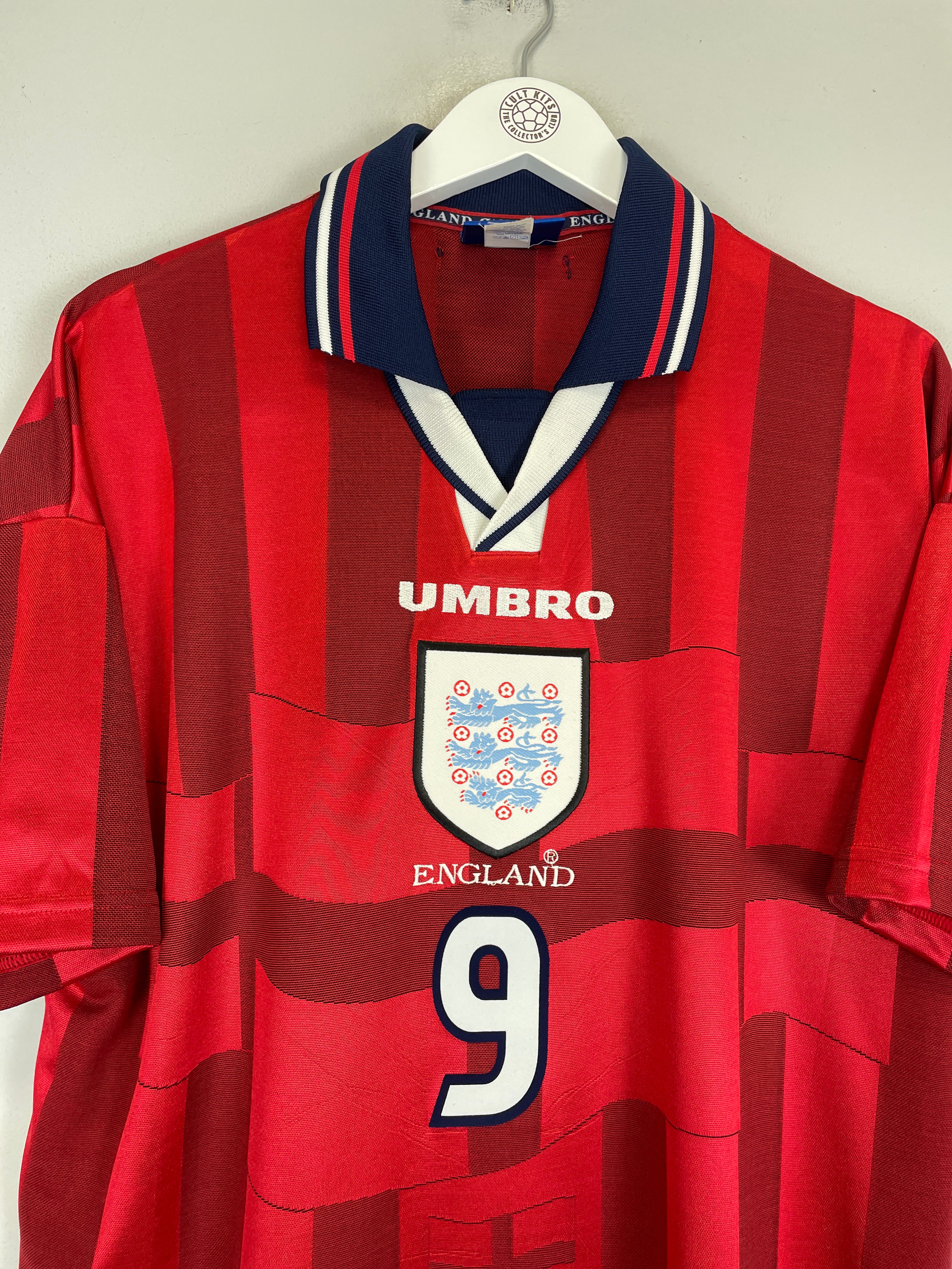 Shop 1997/99 ENGLAND SHEARER #9 AWAY SHIRT (L) UMBRO, classic football shirts, vintage football shirts & retro soccer jerseys at Cult Kits