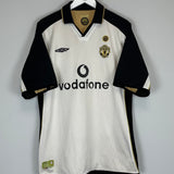 Shop 2001/02 MANCHESTER UNITED VERON #4 *CENTENARY* AWAY/THIRD SHIRT (XXL) UMBRO, classic football shirts, vintage football shirts & retro soccer jerseys at Cult Kits