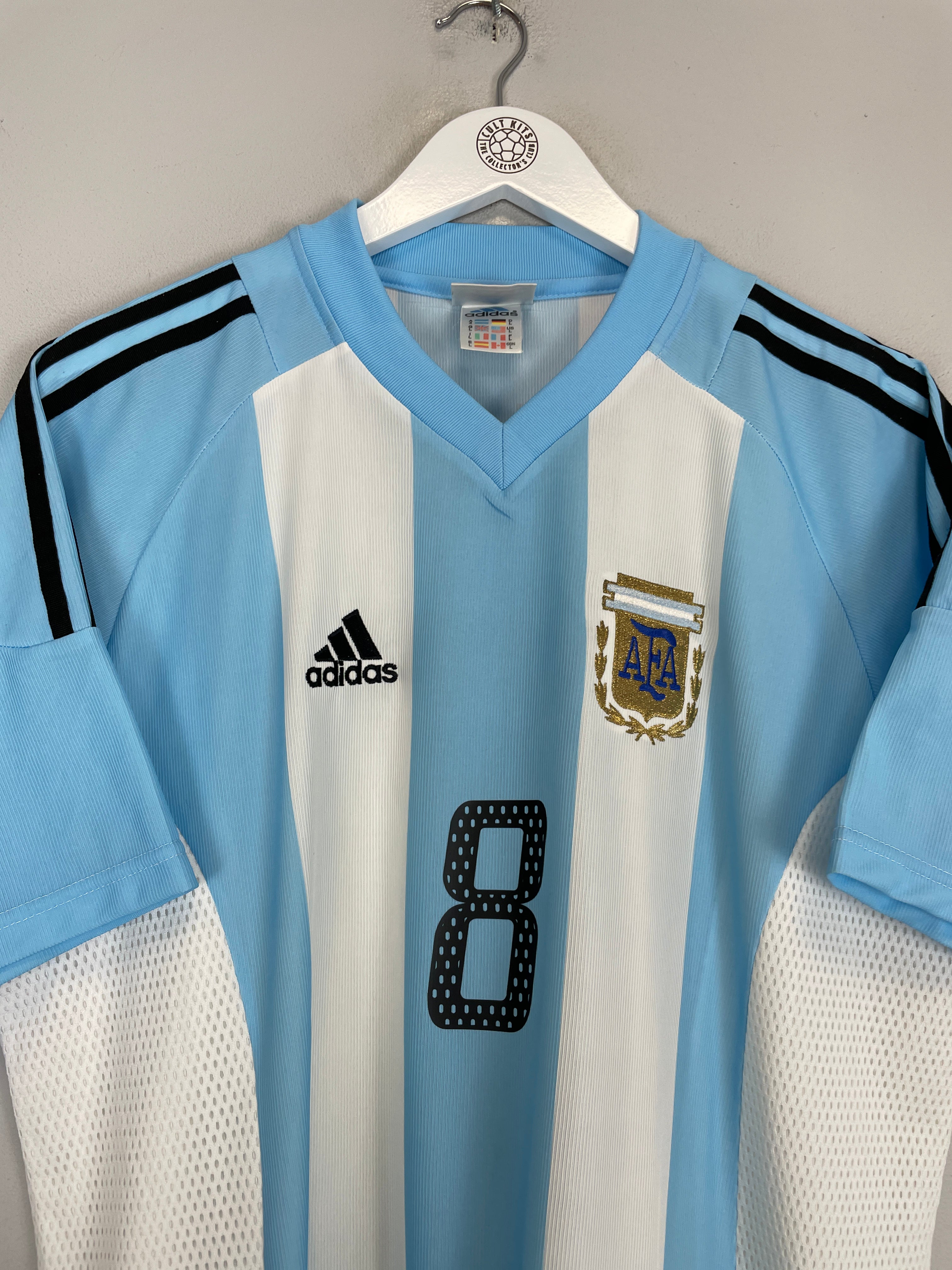 Shop 2002/04 ARGENTINA ZANETTI #8 HOME SHIRT (L) ADIDAS, classic football shirts, vintage football shirts & retro soccer jerseys at Cult Kits