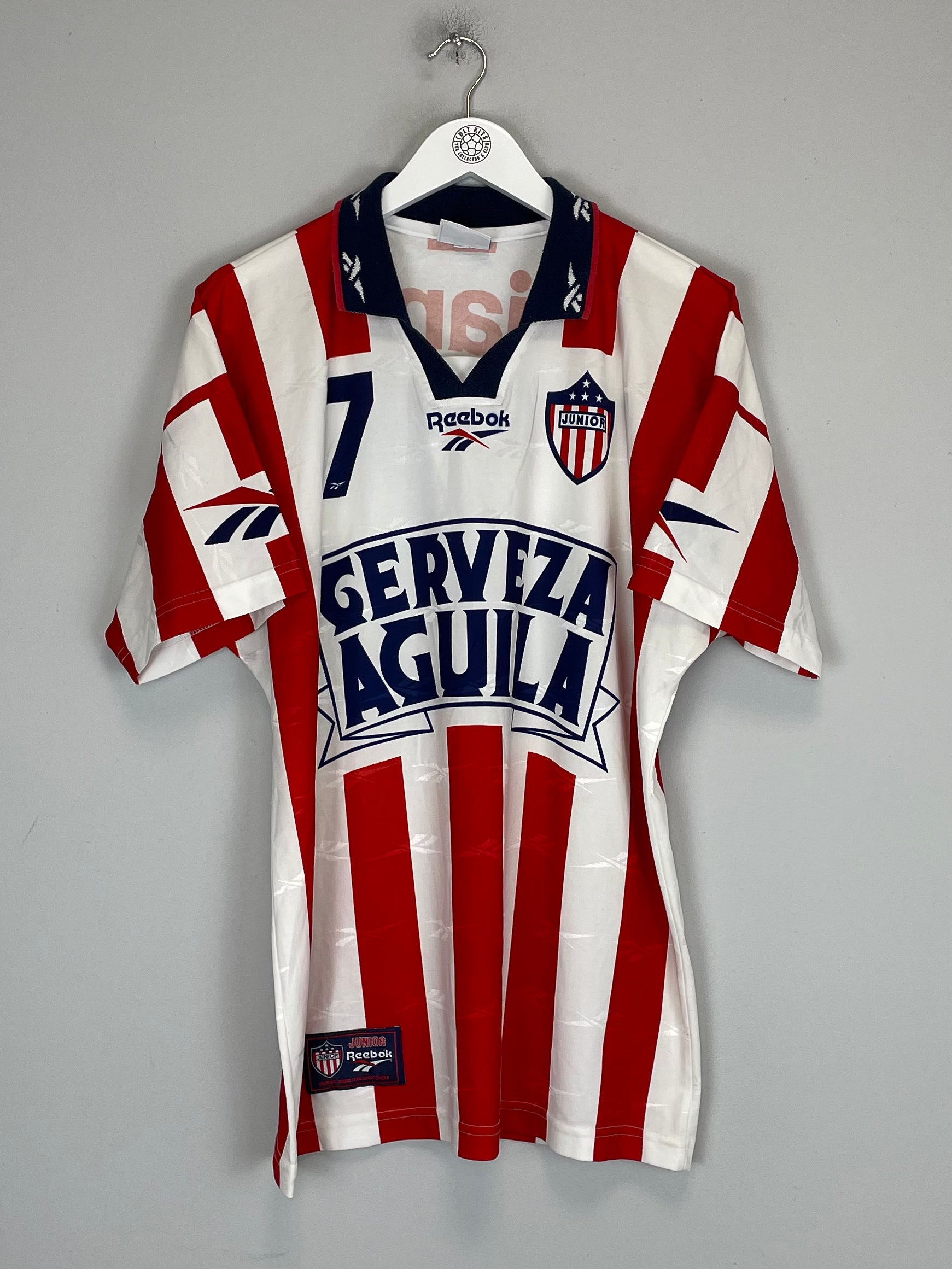 Shop 1996/97 ATLETICO JUNIOR #7 HOME SHIRT (M) REEBOK, classic football shirts, vintage football shirts & retro soccer jerseys at Cult Kits