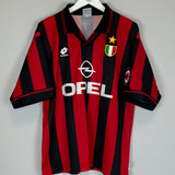Shop 1996/97 AC MILAN MALDINI #3 HOME SHIRT (L) LOTTO, classic football shirts, vintage football shirts & retro soccer jerseys at Cult Kits