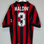 Shop 1996/97 AC MILAN MALDINI #3 HOME SHIRT (L) LOTTO, classic football shirts, vintage football shirts & retro soccer jerseys at Cult Kits