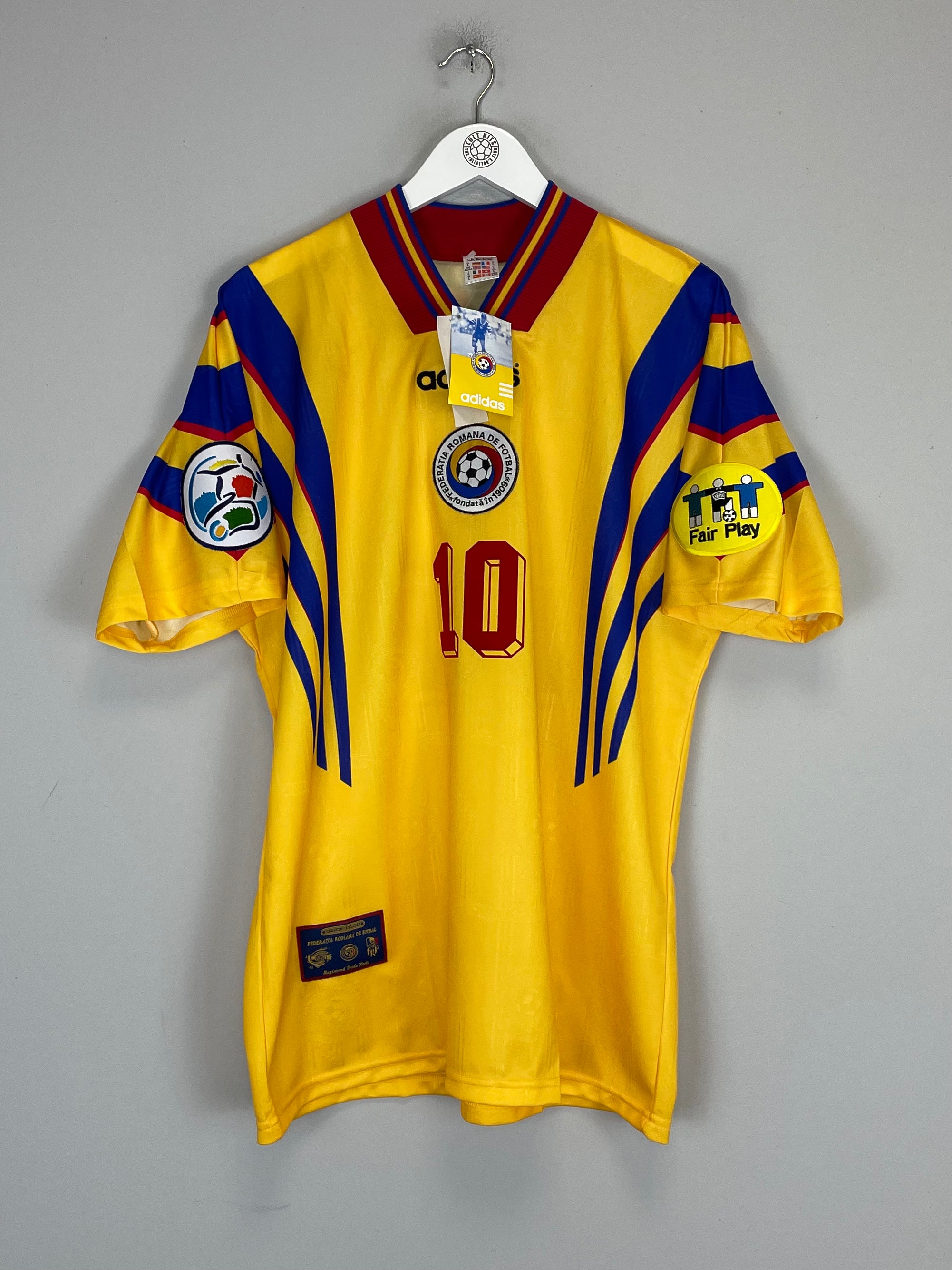 Shop 1996/98 ROMANIA HAGI #10 *BNWT* HOME SHIRT (L) ADIDAS, classic football shirts, vintage football shirts & retro soccer jerseys at Cult Kits