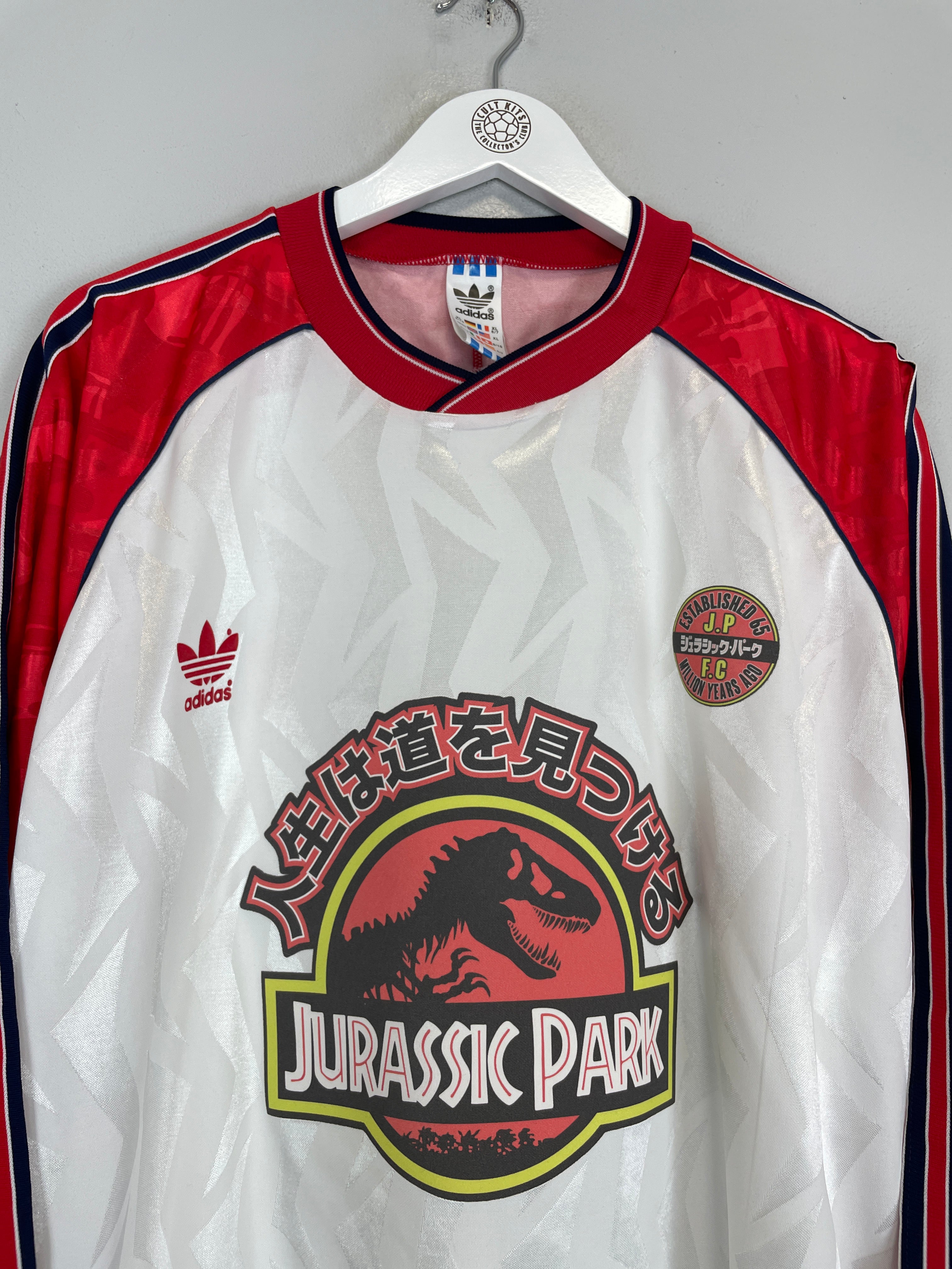 Shop 1991 JURASSIC PARK X JAPANESE MOVIE MASHUP L/S SHIRT (XL) ADIDAS, classic football shirts, vintage football shirts & retro soccer jerseys at Cult Kits