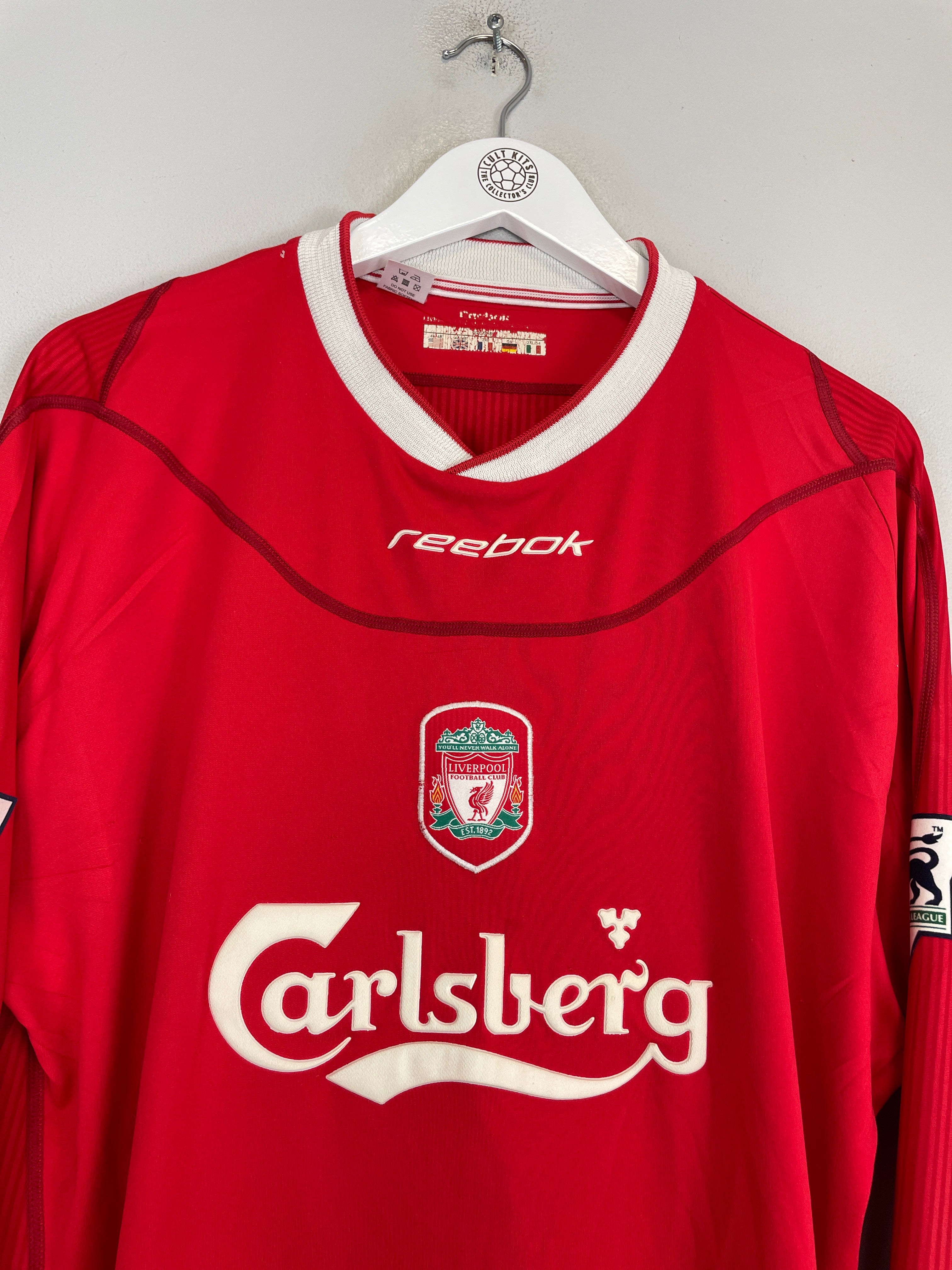 Shop 2002/04 LIVERPOOL GERRARD #17 L/S HOME SHIRT (XL) REEBOK, classic football shirts, vintage football shirts & retro soccer jerseys at Cult Kits