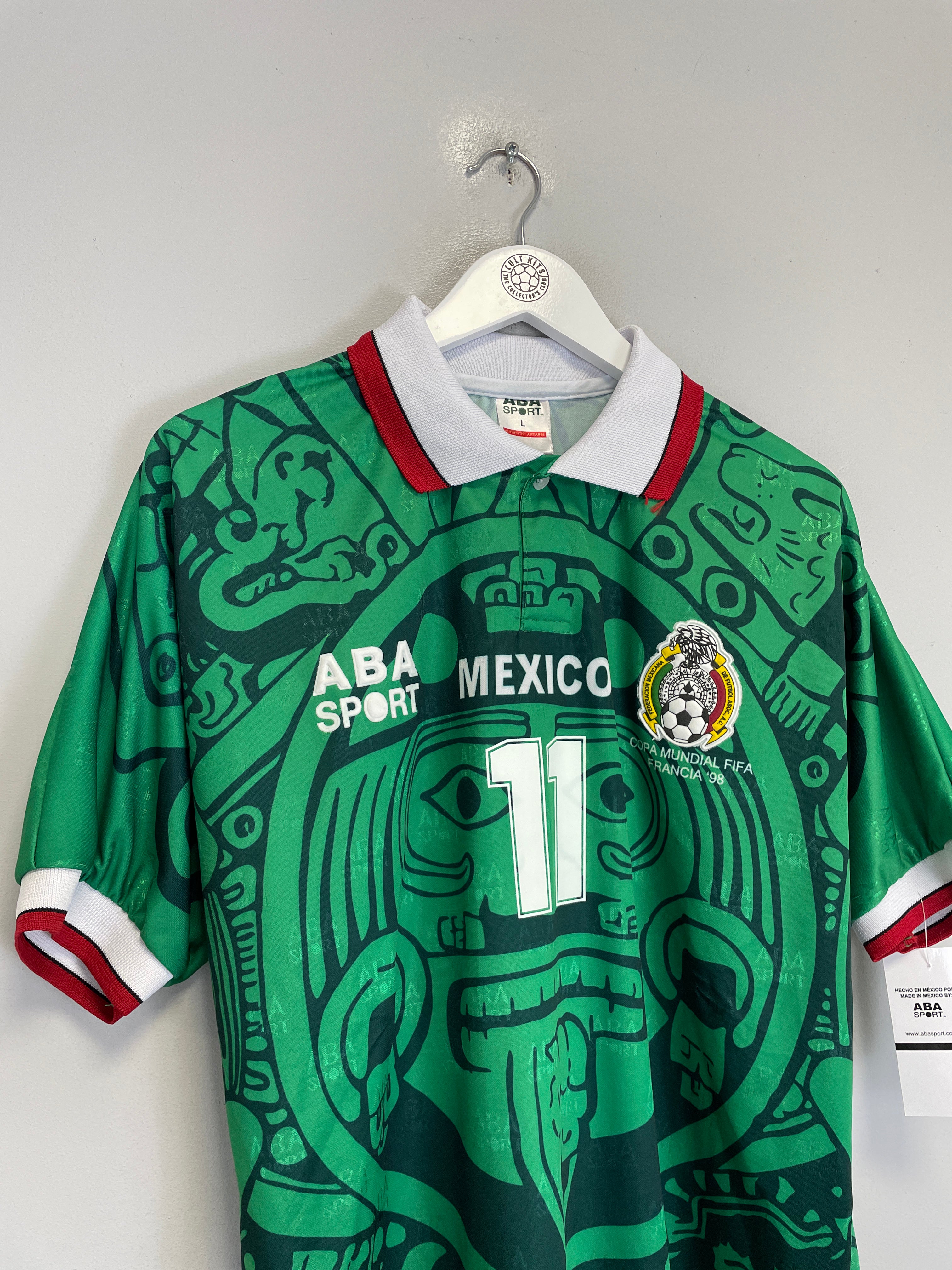 Shop 1998 Mexico Blanco #11 *Reissue* Home (Multiple Sizes) ABA Sport, classic football shirts, vintage football shirts & retro soccer jerseys at Cult Kits