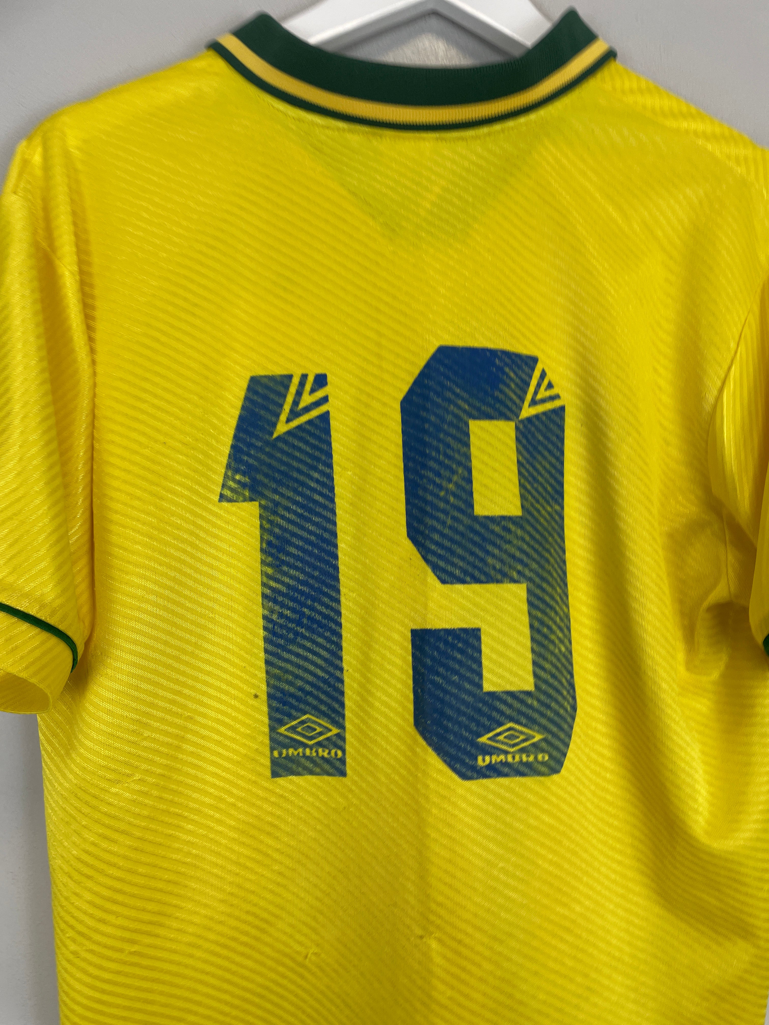 Shop 1994 BRAZIL #19 HOME SHIRT (M) UMBRO, classic football shirts, vintage football shirts & retro soccer jerseys at Cult Kits