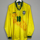 Shop 1994/97 BRAZIL RONALDINHO #18 L/S *PLAYER ISSUE* HOME SHIRT (L) UMBRO, classic football shirts, vintage football shirts & retro soccer jerseys at Cult Kits