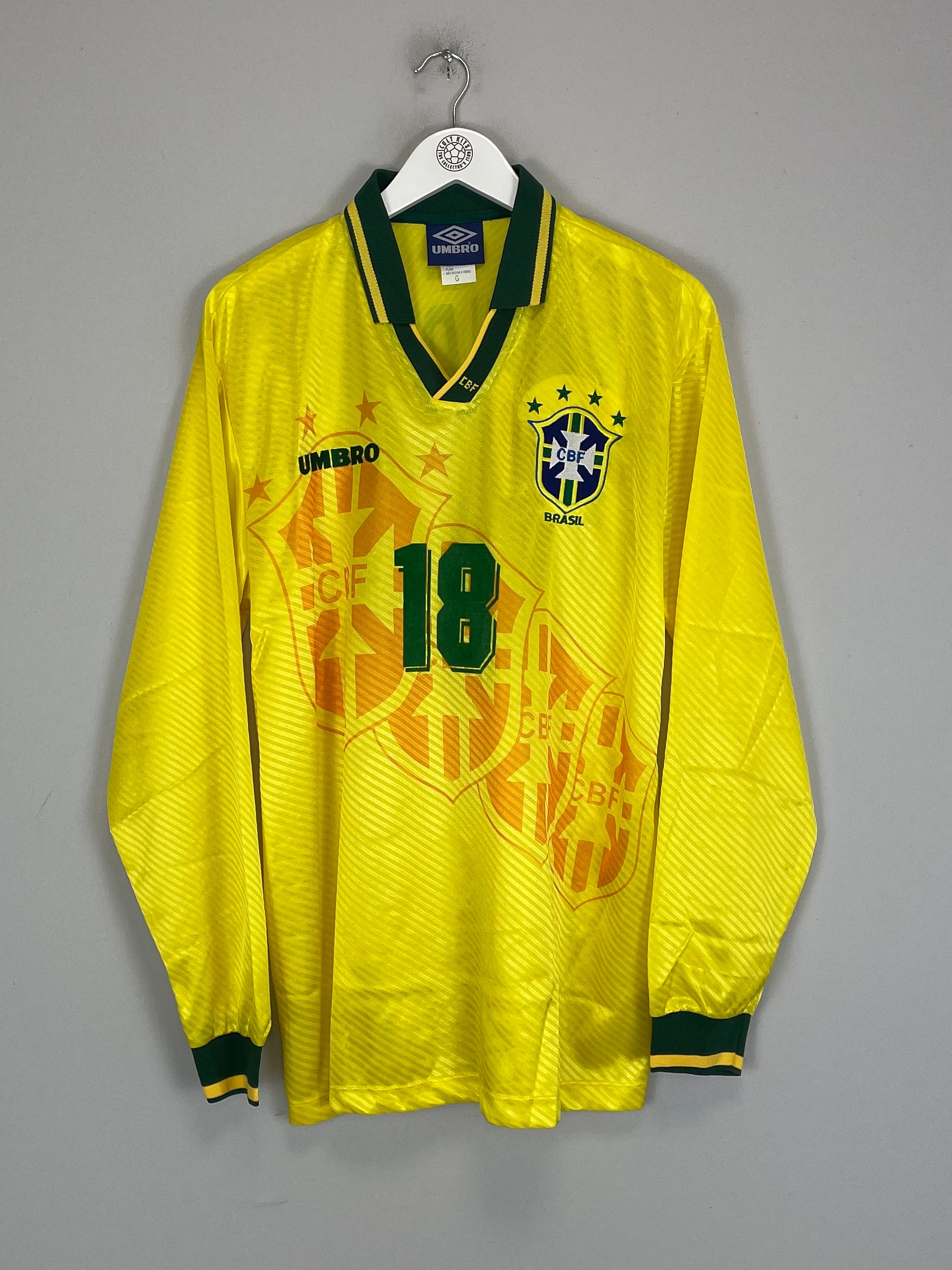 Shop 1994/97 BRAZIL RONALDINHO #18 L/S *PLAYER ISSUE* HOME SHIRT (L) UMBRO, classic football shirts, vintage football shirts & retro soccer jerseys at Cult Kits