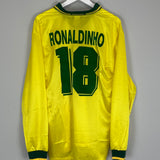 Shop 1994/97 BRAZIL RONALDINHO #18 L/S *PLAYER ISSUE* HOME SHIRT (L) UMBRO, classic football shirts, vintage football shirts & retro soccer jerseys at Cult Kits