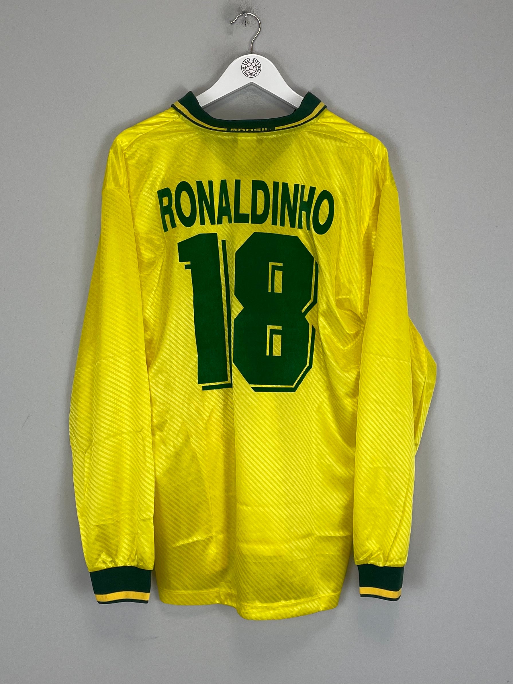 Shop 1994/97 BRAZIL RONALDINHO #18 L/S *PLAYER ISSUE* HOME SHIRT (L) UMBRO, classic football shirts, vintage football shirts & retro soccer jerseys at Cult Kits