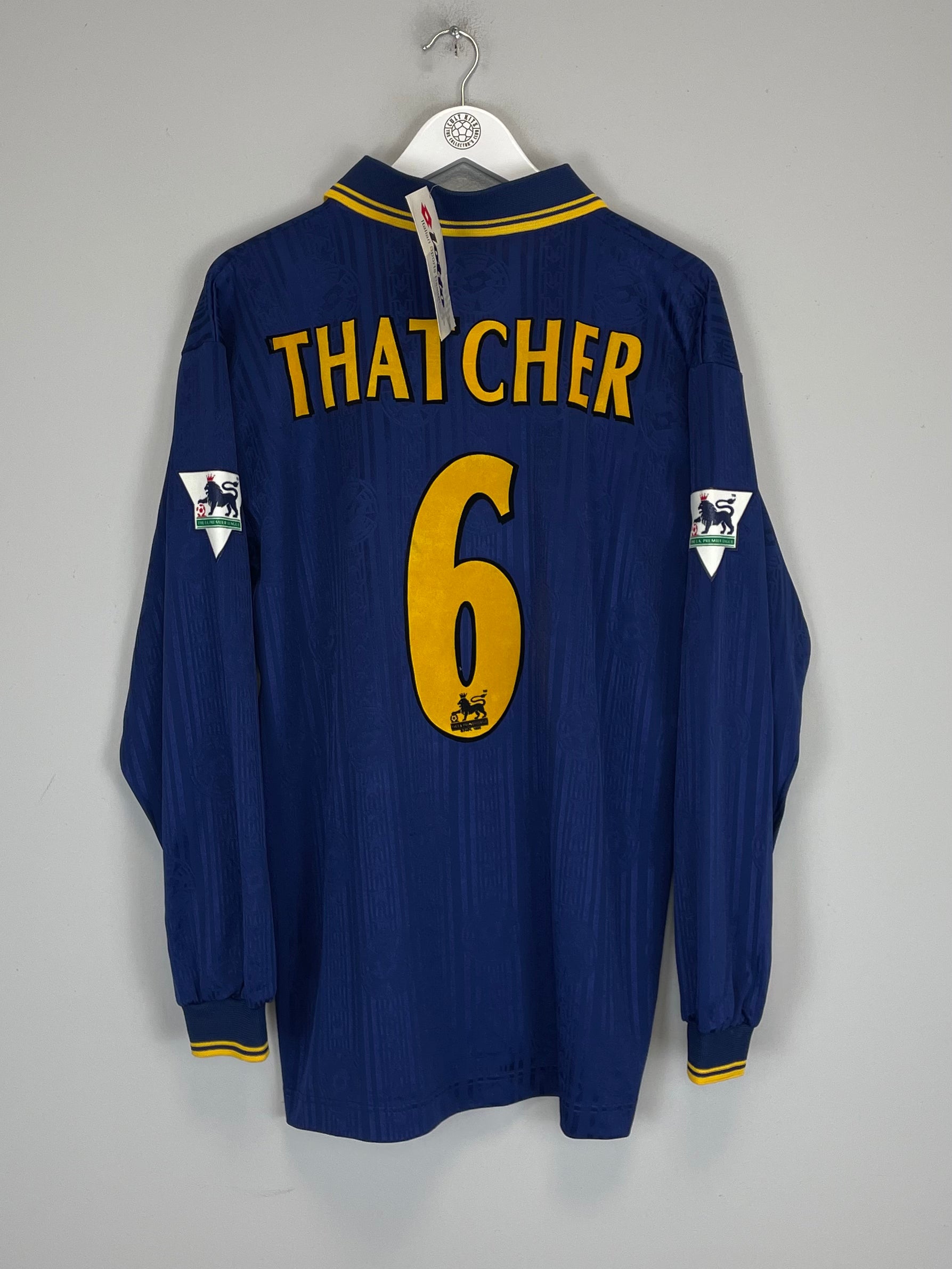Shop 1997/99 WIMBLEDON THATCHER #6 L/S *BNWT* HOME SHIRT (XL) LOTTO, classic football shirts, vintage football shirts & retro soccer jerseys at Cult Kits