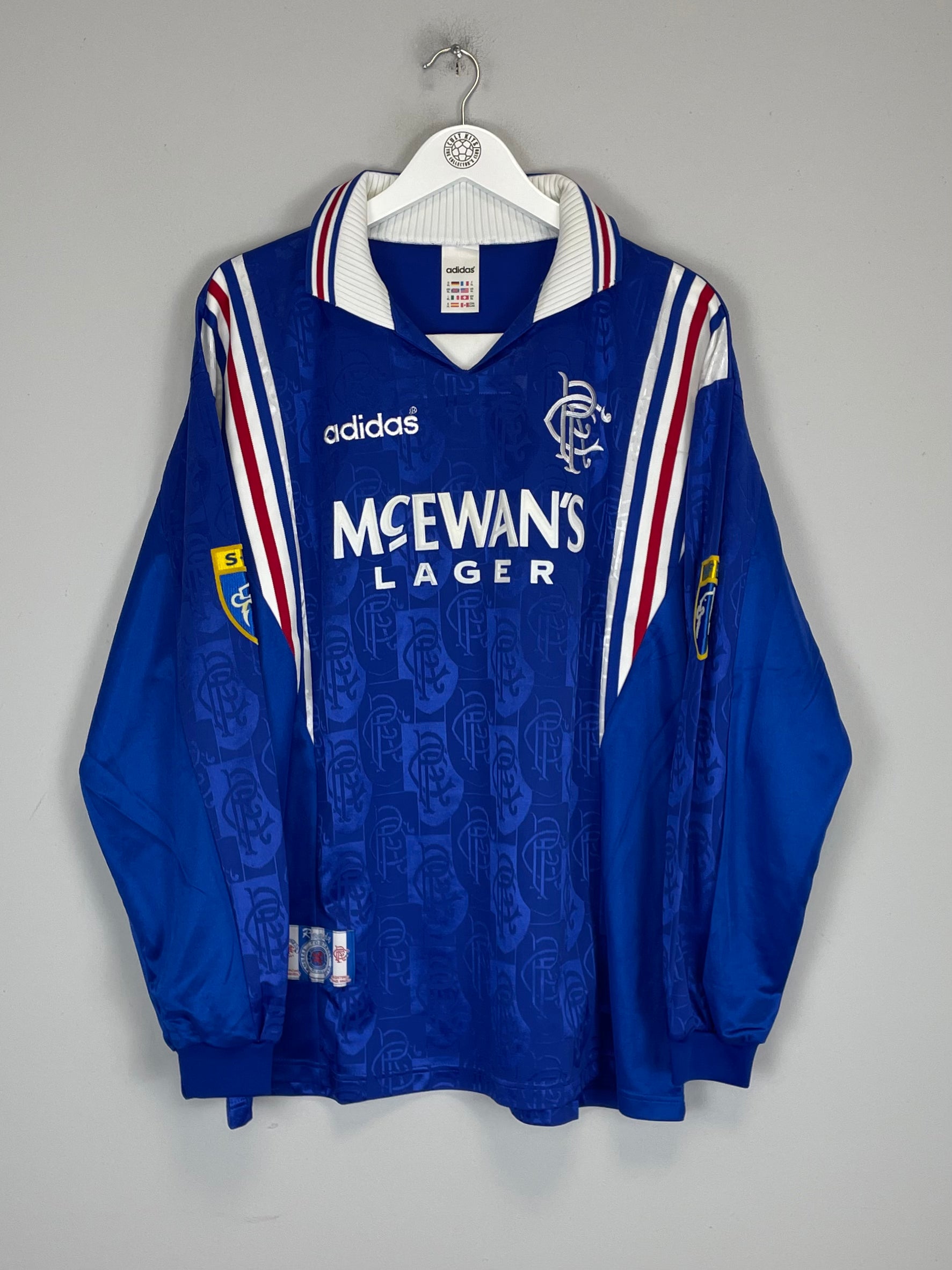 Shop 1996/97 RANGERS #11 L/S *MATCH ISSUE* HOME SHIRT (XL) ADIDAS, classic football shirts, vintage football shirts & retro soccer jerseys at Cult Kits