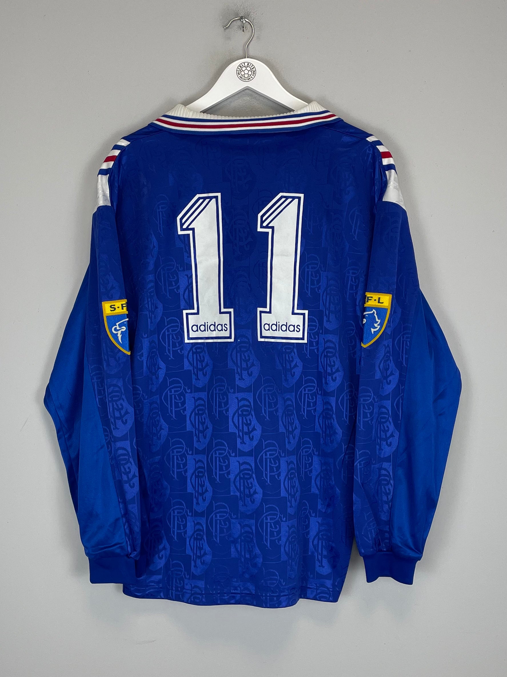 Shop 1996/97 RANGERS #11 L/S *MATCH ISSUE* HOME SHIRT (XL) ADIDAS, classic football shirts, vintage football shirts & retro soccer jerseys at Cult Kits