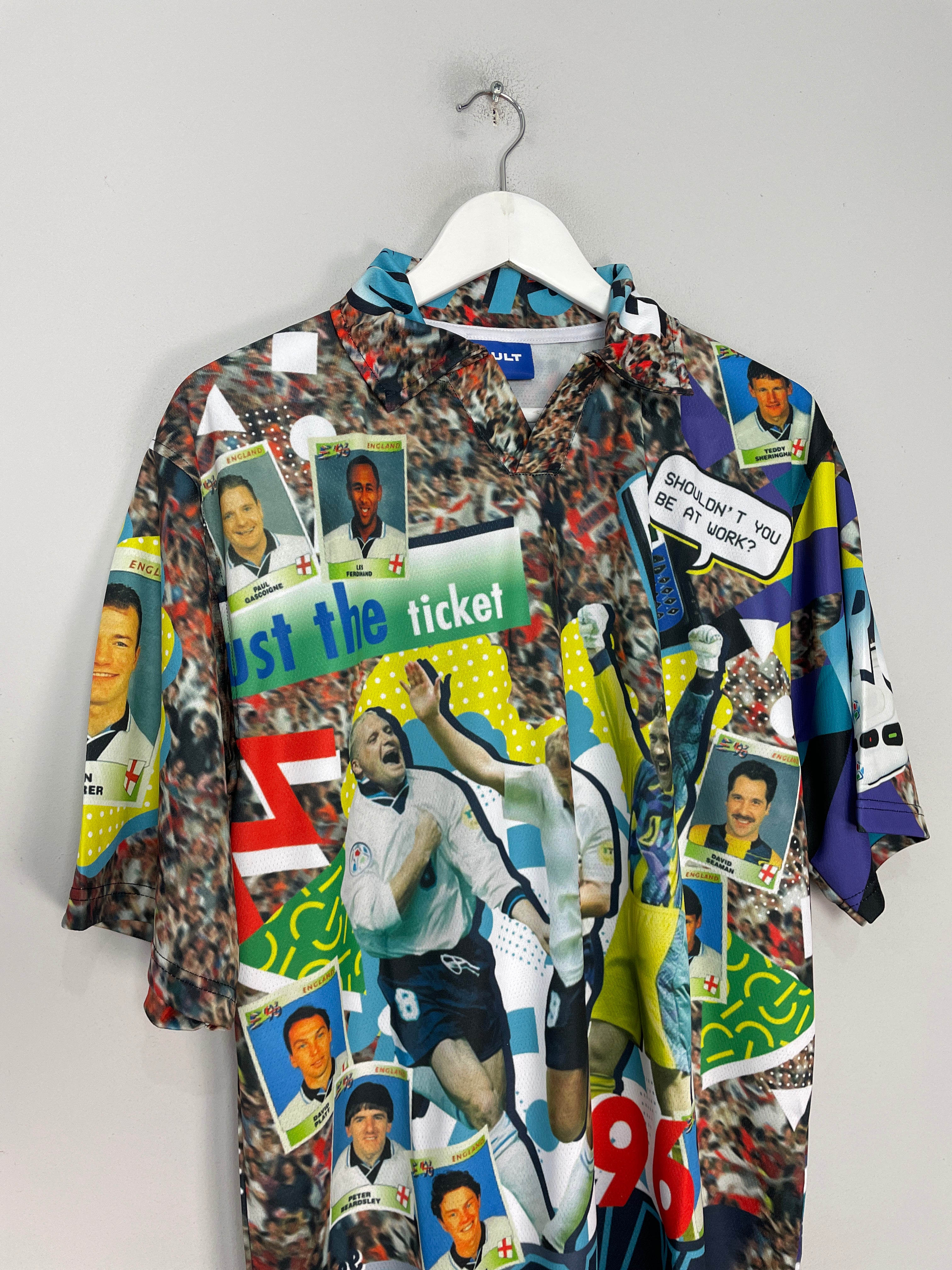 Shop 1996 ENGLAND 'JUST THE TICKET' EURO 96 BOOTLEG SHIRT (MULTIPLE SIZES) CULT, classic football shirts, vintage football shirts & retro soccer jerseys at Cult Kits