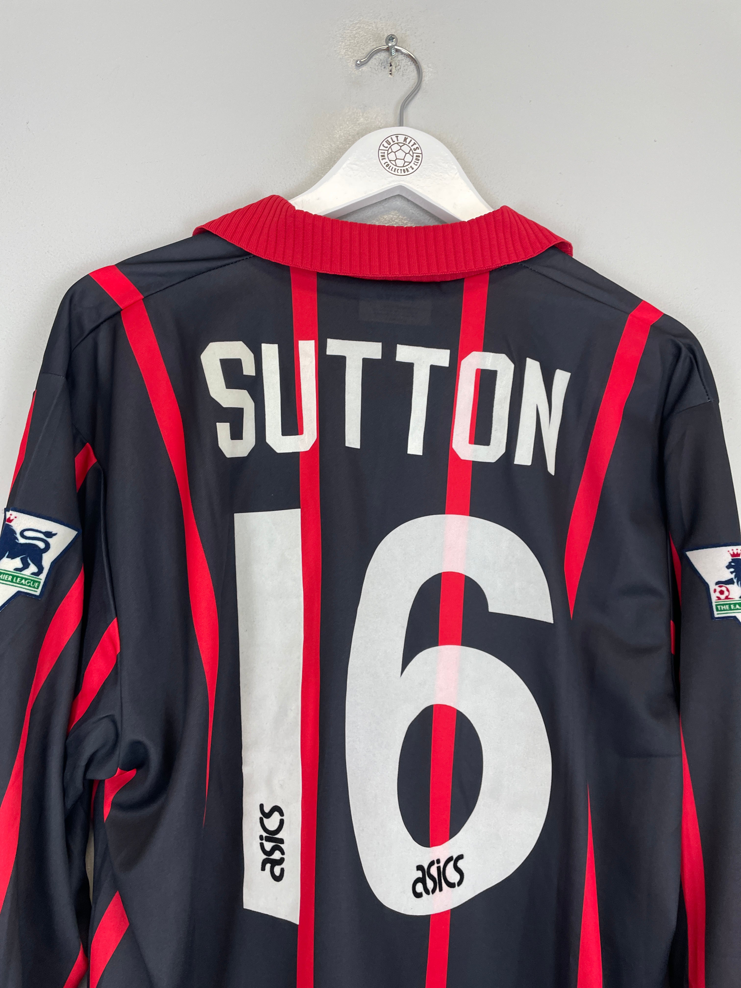 Shop 1994/95 BLACKBURN ROVERS SUTTON #16 L/S *MATCH ISSUE* AWAY SHIRT (XL) ASICS, classic football shirts, vintage football shirts & retro soccer jerseys at Cult Kits