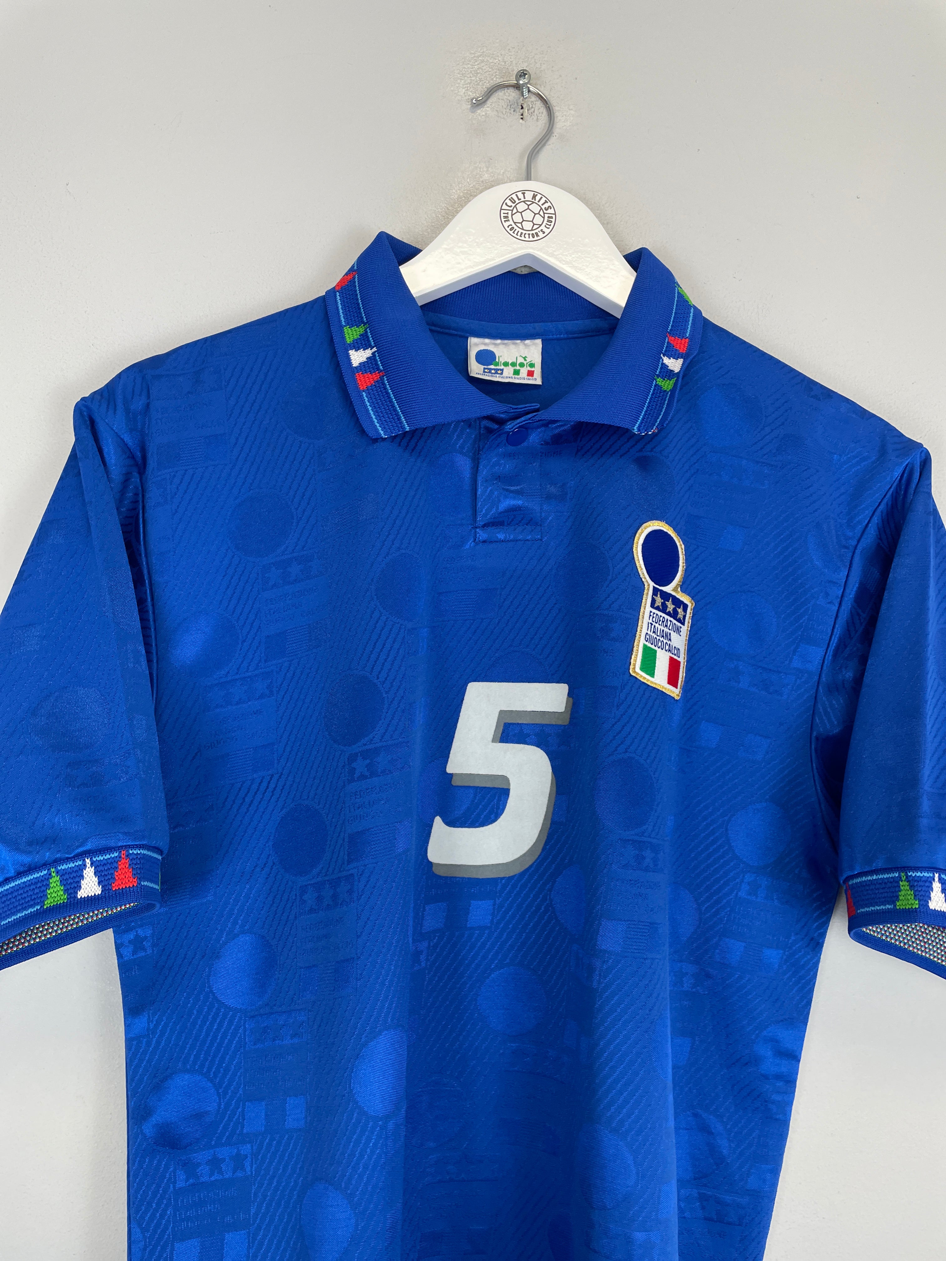 Shop 1994 ITALY MALDINI #5 HOME SHIRT (M) DIADORA, classic football shirts, vintage football shirts & retro soccer jerseys at Cult Kits