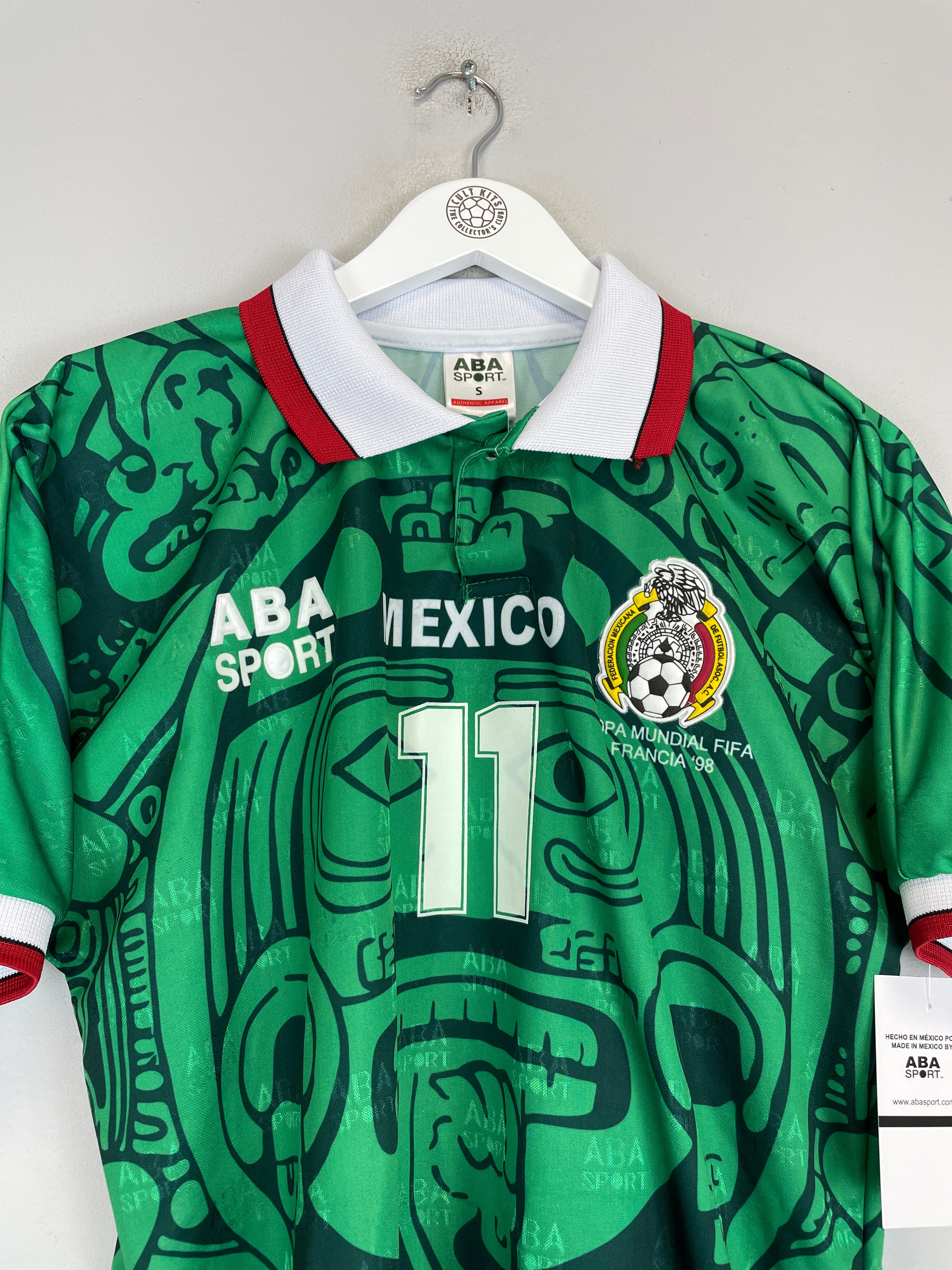Shop 1998 MEXICO BLANCO #11 *REISSUE* BNWT HOME SHIRT (S) ABA SPORT, classic football shirts, vintage football shirts & retro soccer jerseys at Cult Kits