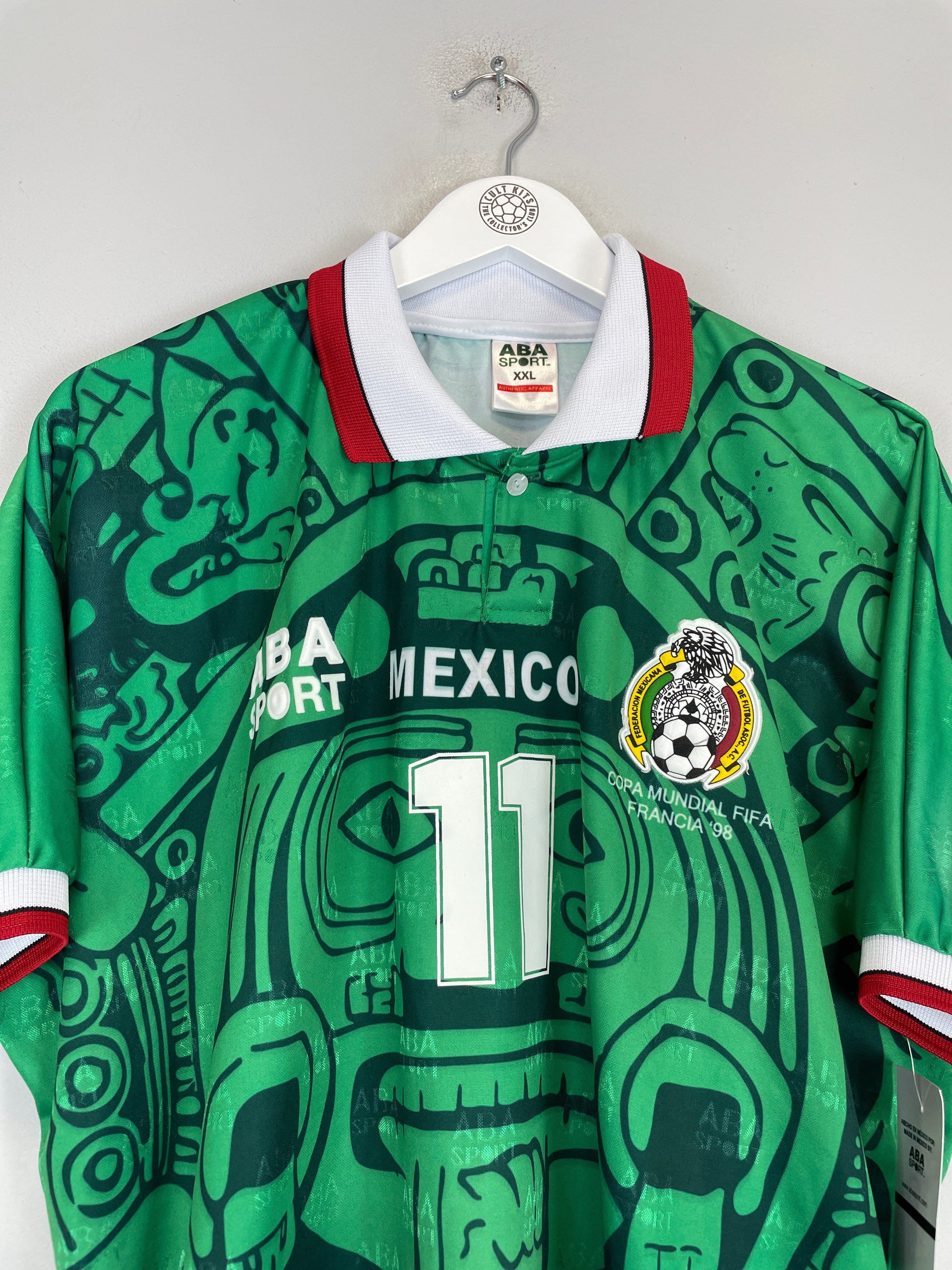 Shop 1998 MEXICO BLANCO #11 *REISSUE* BNWT HOME SHIRT (XXL) ABA SPORT, classic football shirts, vintage football shirts & retro soccer jerseys at Cult Kits