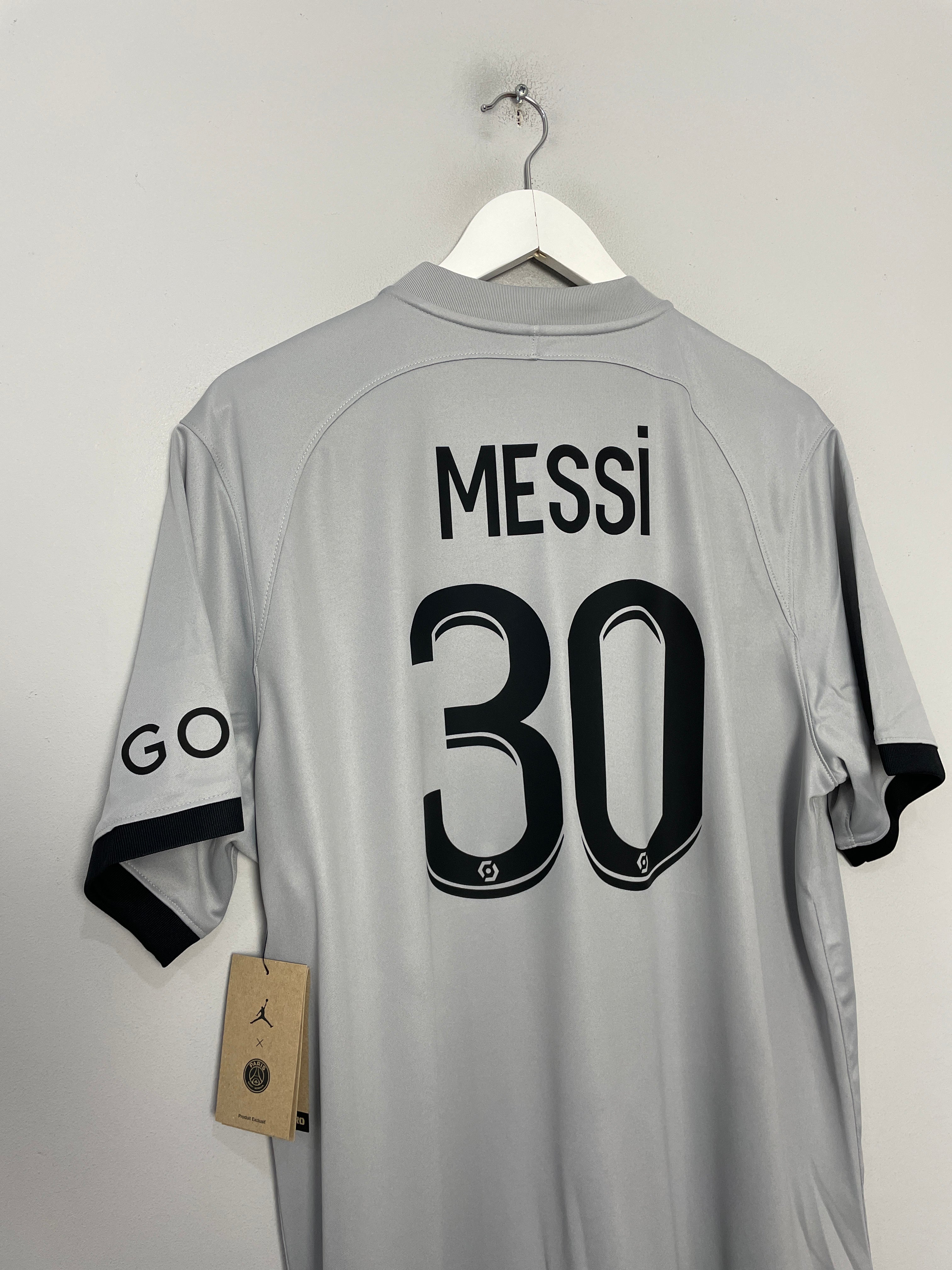 Shop 2022/23 PSG Messi #30 *BNWT* Away Shirt (XL) Jordan, classic football shirts, vintage football shirts & retro soccer jerseys at Cult Kits