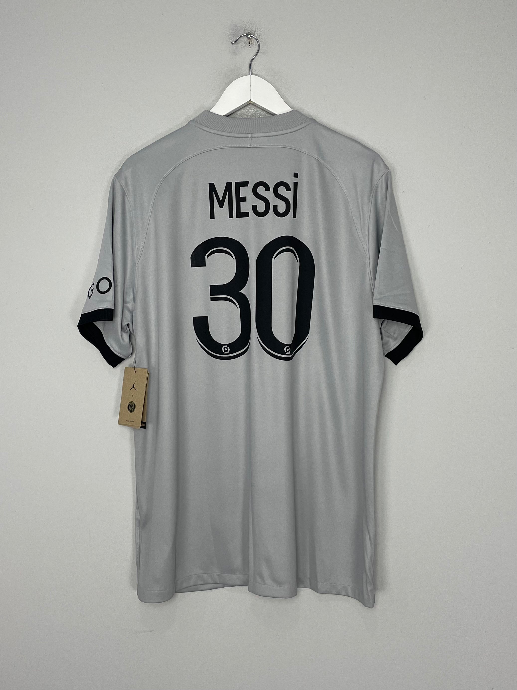 Shop 2022/23 PSG Messi #30 *BNWT* Away Shirt (XL) Jordan, classic football shirts, vintage football shirts & retro soccer jerseys at Cult Kits