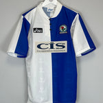 Shop 1996/98 BLACKBURN ROVERS SHERWOOD #4 HOME SHIRT (S) ASICS, classic football shirts, vintage football shirts & retro soccer jerseys at Cult Kits