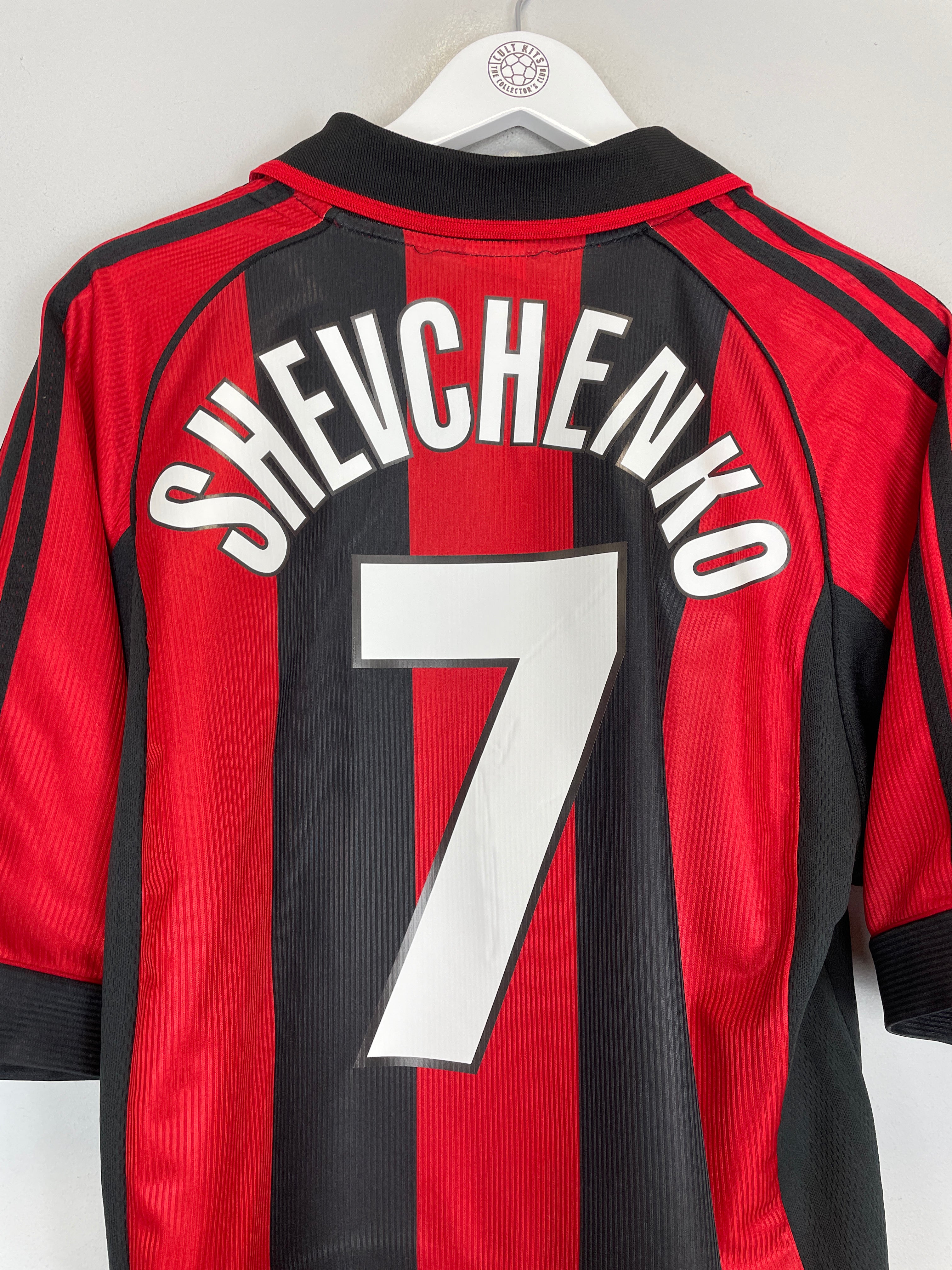 Shop 1998/99 AC MILAN SHEVCHENKO #7 HOME SHIRT (M) ADIDAS, classic football shirts, vintage football shirts & retro soccer jerseys at Cult Kits