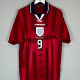 Shop 1997/99 ENGLAND SHEARER #9 AWAY SHIRT (L) UMBRO, classic football shirts, vintage football shirts & retro soccer jerseys at Cult Kits