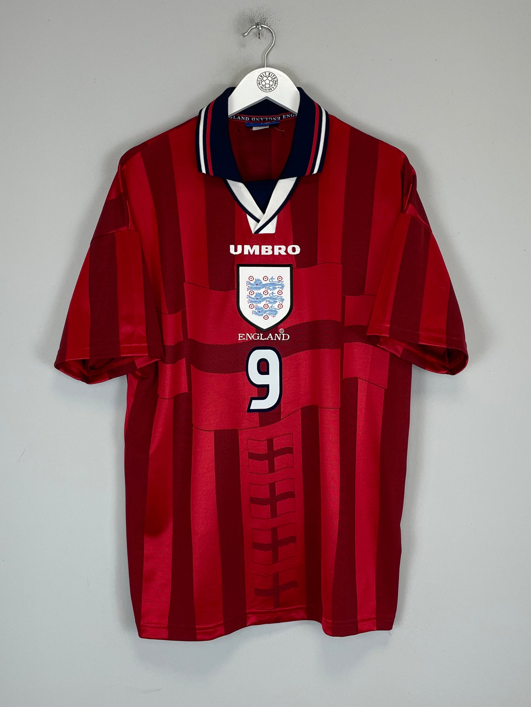 Shop 1997/99 ENGLAND SHEARER #9 AWAY SHIRT (L) UMBRO, classic football shirts, vintage football shirts & retro soccer jerseys at Cult Kits