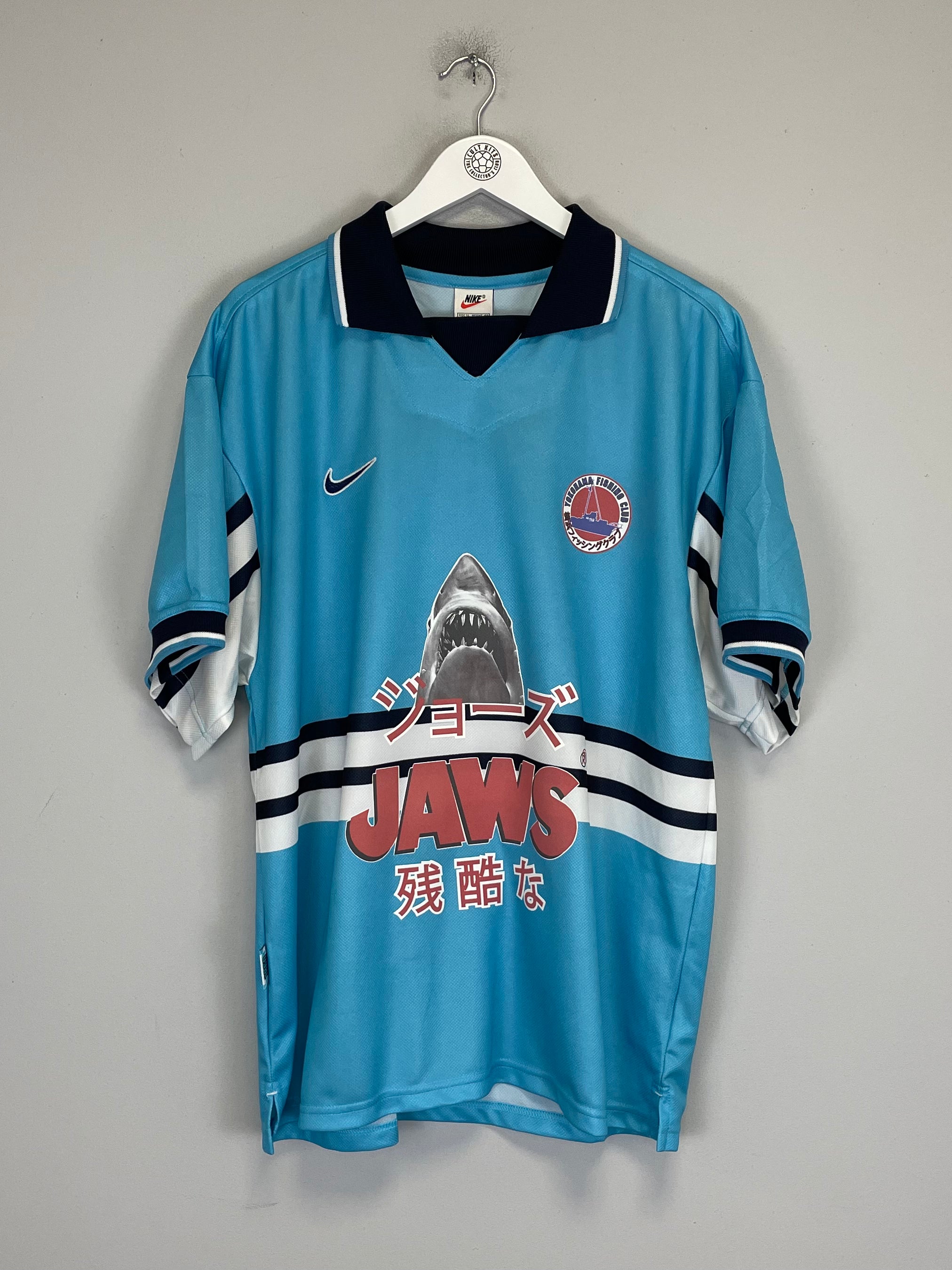 Shop 1998/99 JAWS X JAPANESE MOVIE MASHUP SHIRT (XL) NIKE, classic football shirts, vintage football shirts & retro soccer jerseys at Cult Kits
