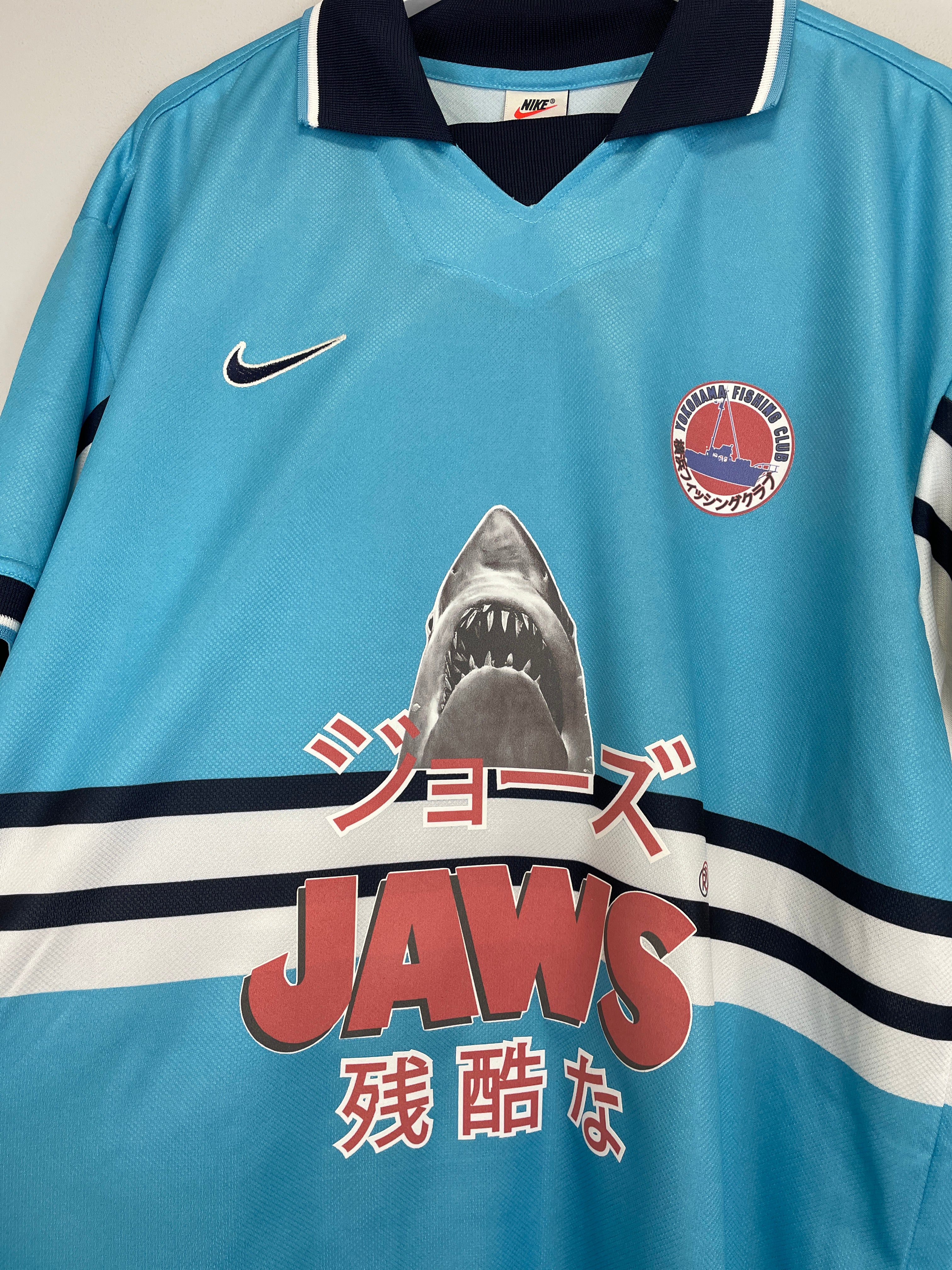 Shop 1998/99 JAWS X JAPANESE MOVIE MASHUP SHIRT (XL) NIKE, classic football shirts, vintage football shirts & retro soccer jerseys at Cult Kits