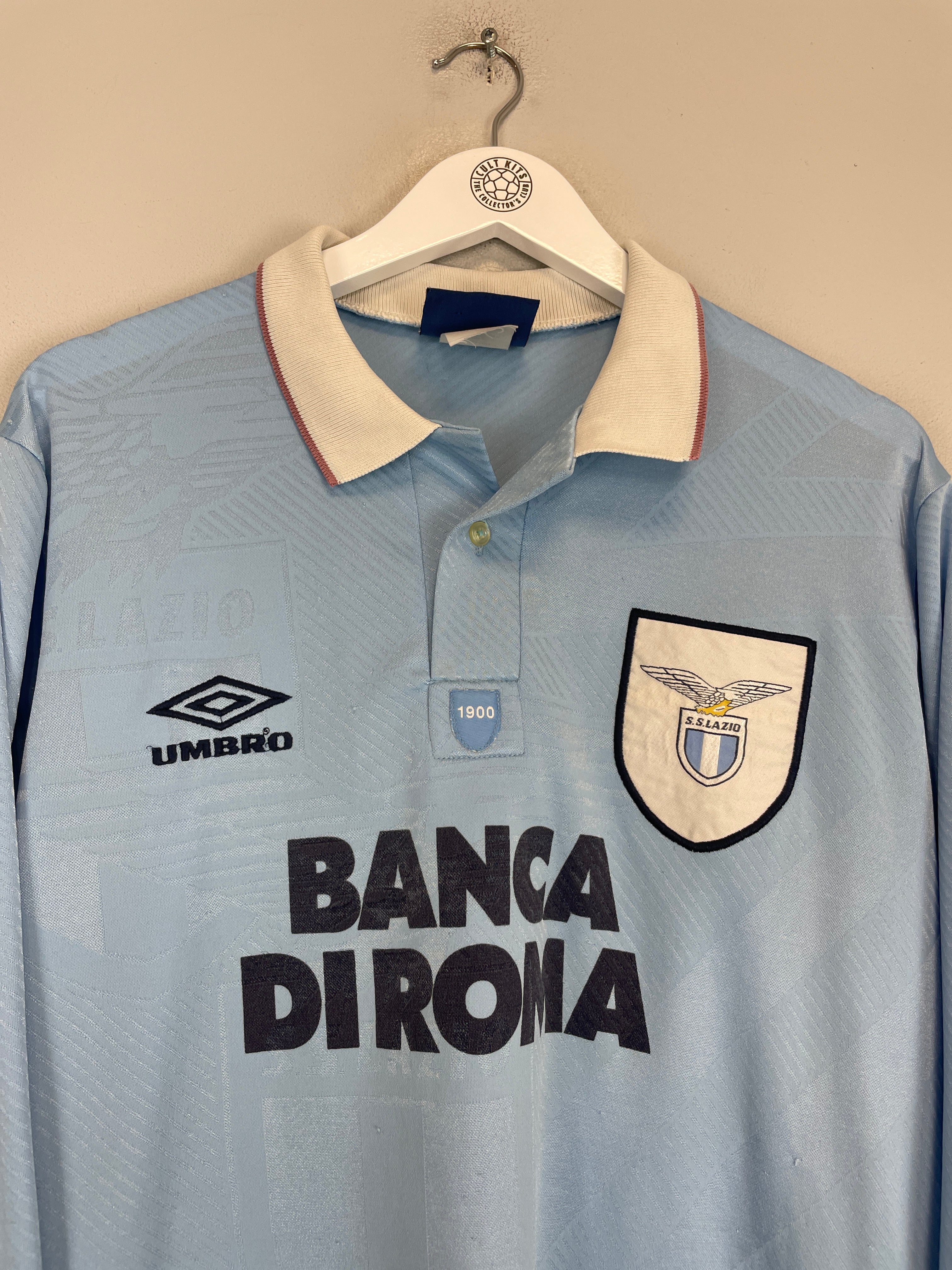 Shop 1993/95 LAZIO #10 L/S HOME SHIRT (L) UMBRO, classic football shirts, vintage football shirts & retro soccer jerseys at Cult Kits