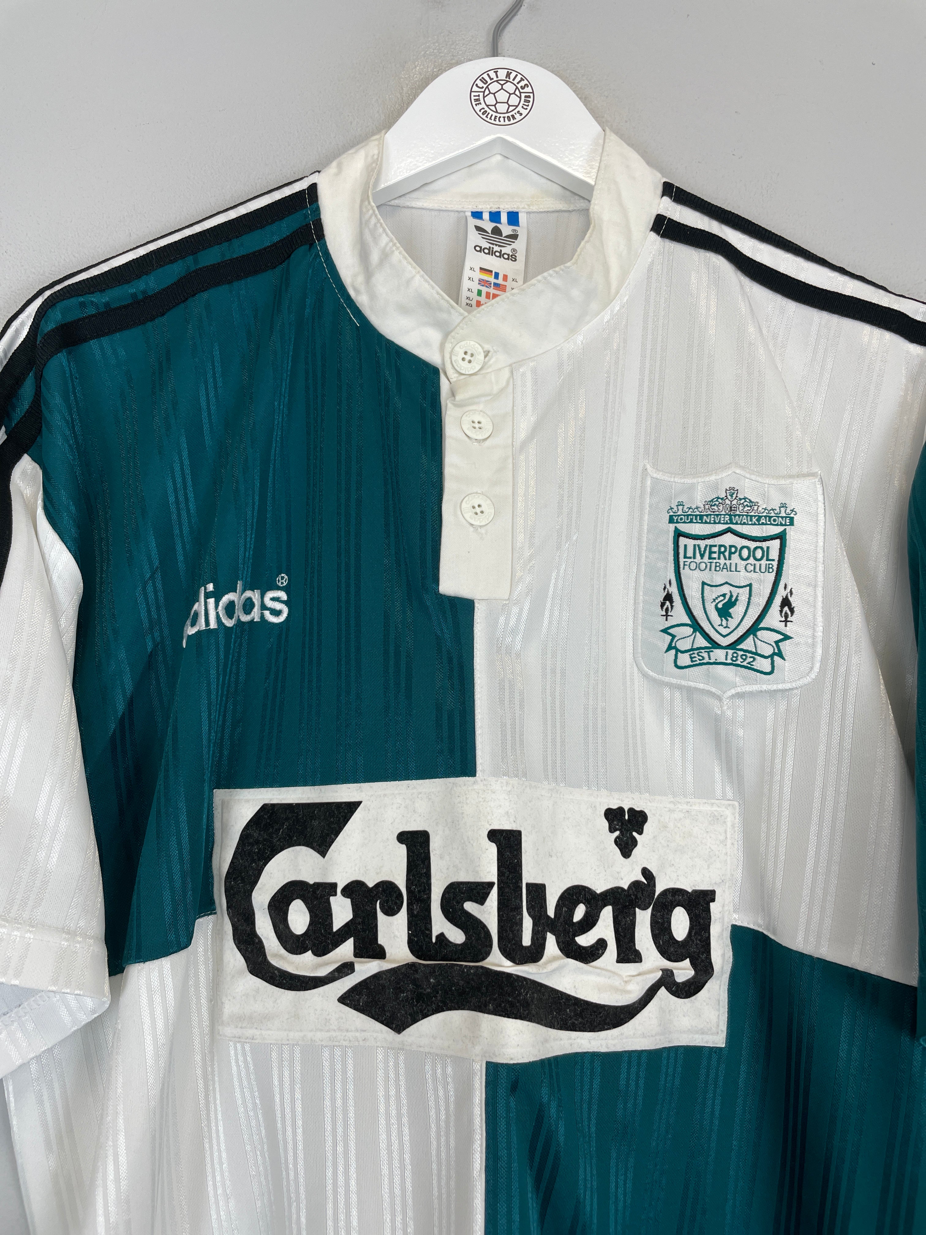 Shop 1995/96 LIVERPOOL AWAY SHIRT (XXL) ADIDAS, classic football shirts, vintage football shirts & retro soccer jerseys at Cult Kits