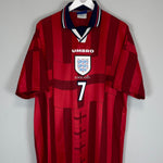 Shop 1997/99 ENGLAND BECKHAM #7 AWAY SHIRT (XL) UMBRO, classic football shirts, vintage football shirts & retro soccer jerseys at Cult Kits