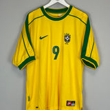 Shop 1998/00 BRAZIL RONALDO #9 HOME SHIRT (L) NIKE, classic football shirts, vintage football shirts & retro soccer jerseys at Cult Kits