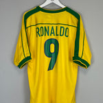 Shop 1998/00 BRAZIL RONALDO #9 HOME SHIRT (L) NIKE, classic football shirts, vintage football shirts & retro soccer jerseys at Cult Kits