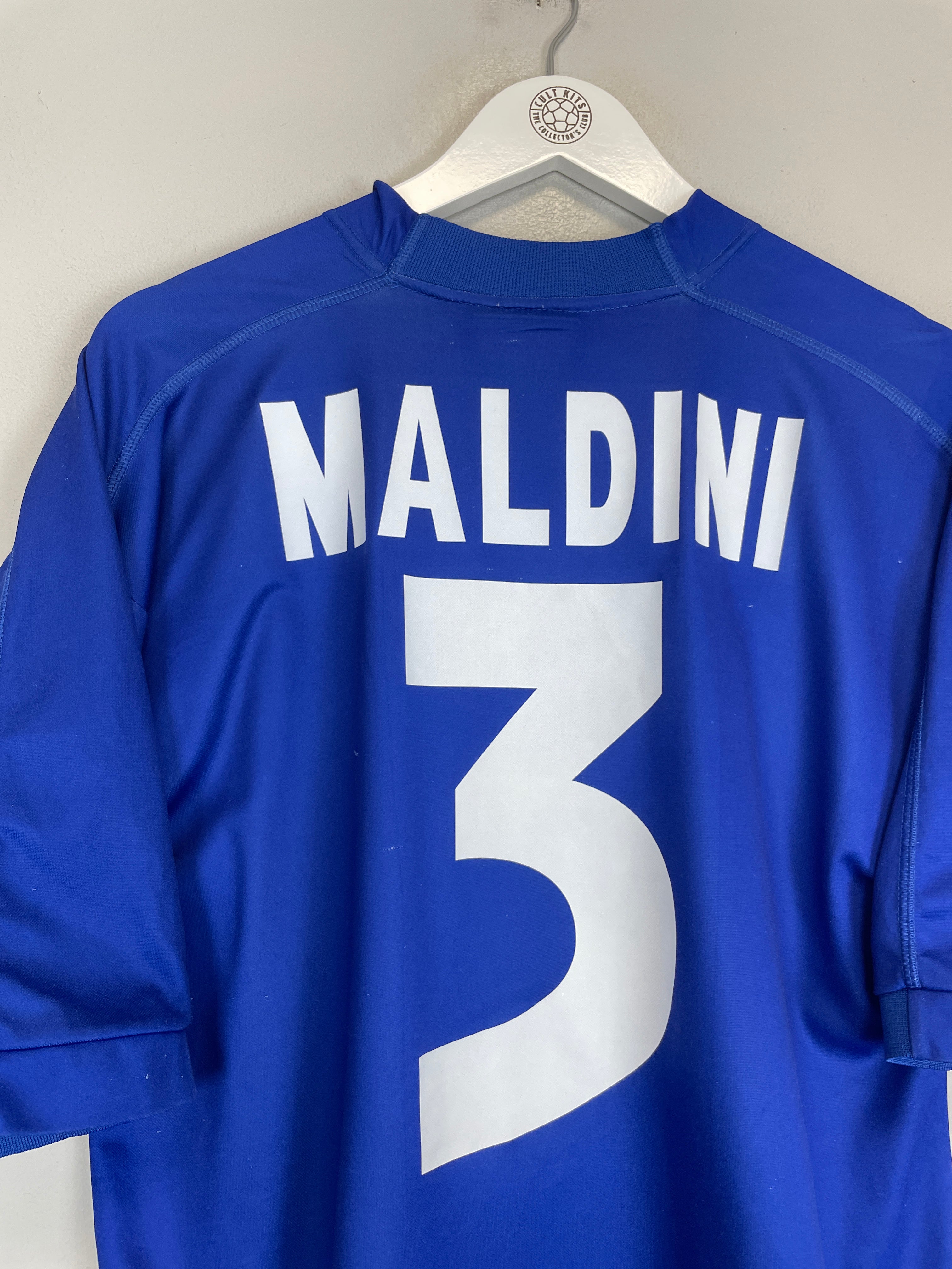 Shop 1998/99 ITALY MALDINI #3 HOME SHIRT (XXL) KAPPA, classic football shirts, vintage football shirts & retro soccer jerseys at Cult Kits